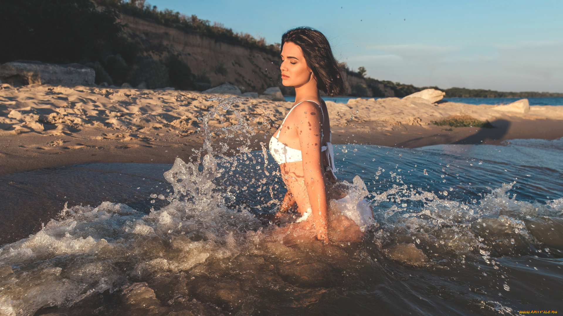 девушки, -, брюнетки, , шатенки, брюнетка, вода, брызги