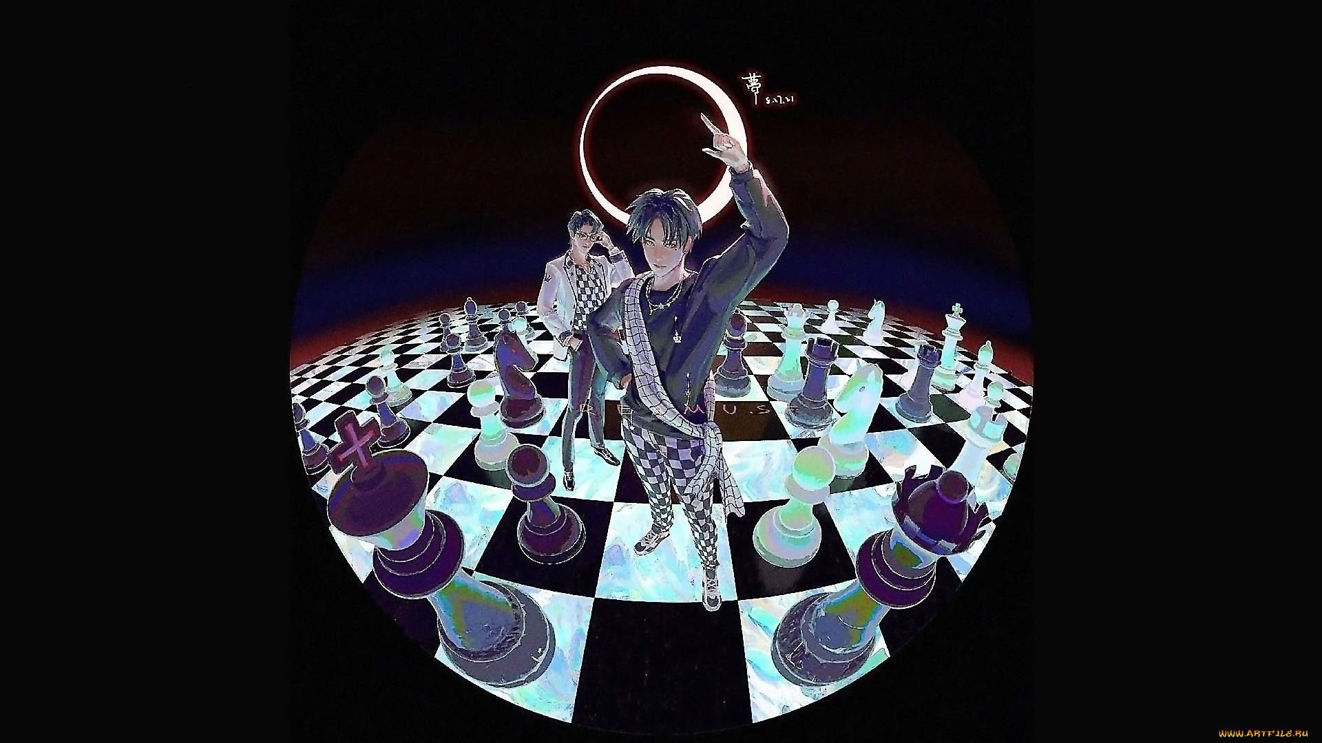 рисованное, люди, ван, ибо, сяо, чжань, шахматы, поле