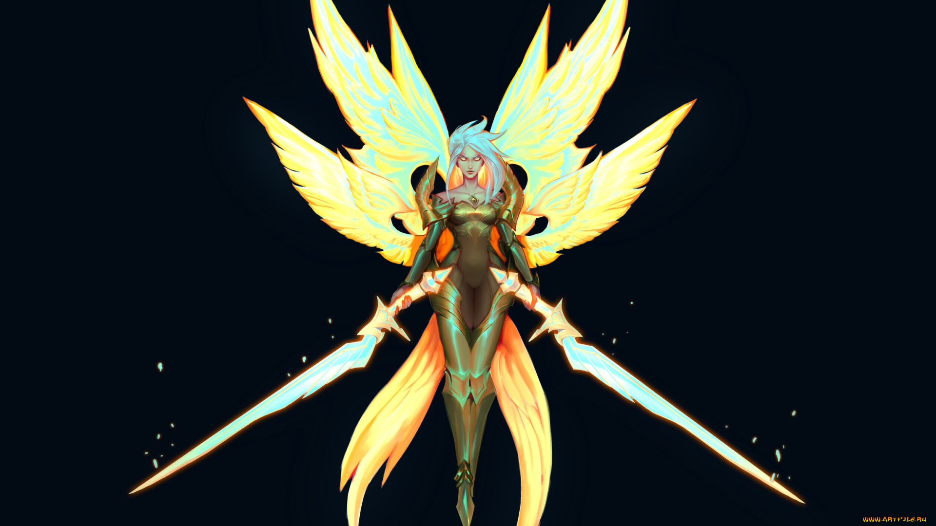 видео, игры, league, of, legends, девушка, мечи, крылья, kayle