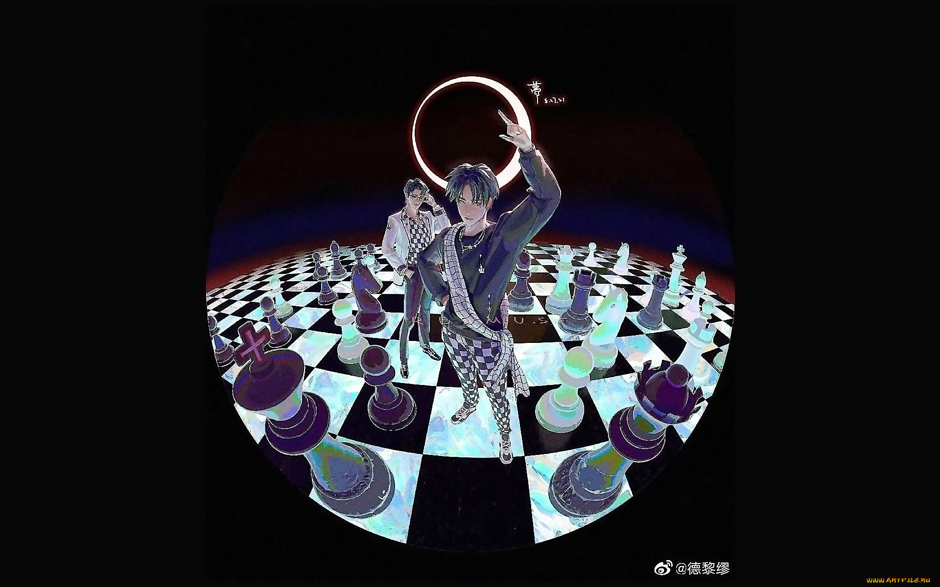 рисованное, люди, ван, ибо, сяо, чжань, шахматы, поле