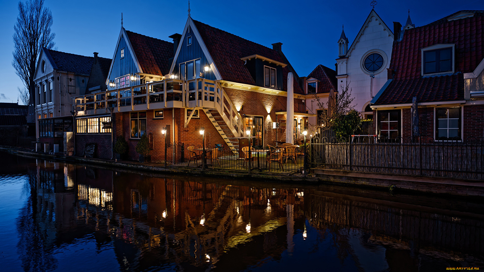 alkmaar, netherlands, города, -, огни, ночного, города