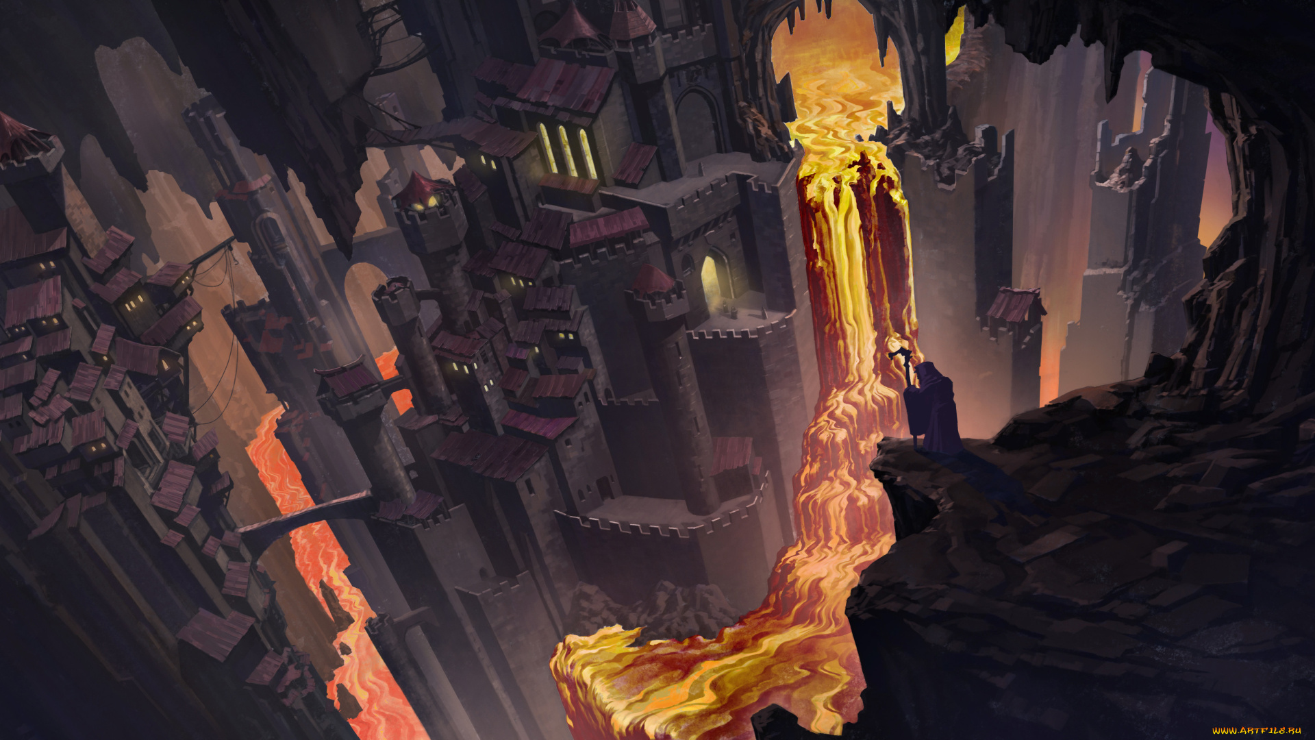 фэнтези, замки, лава, замок