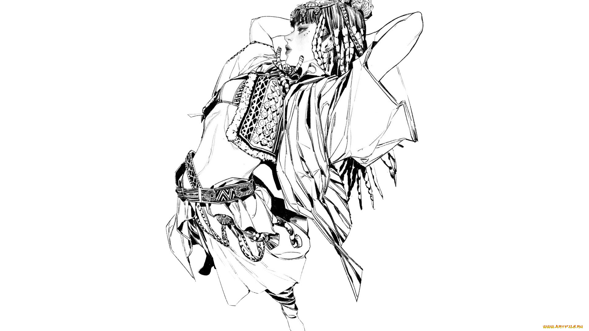 рисованное, люди, девушка, наряд