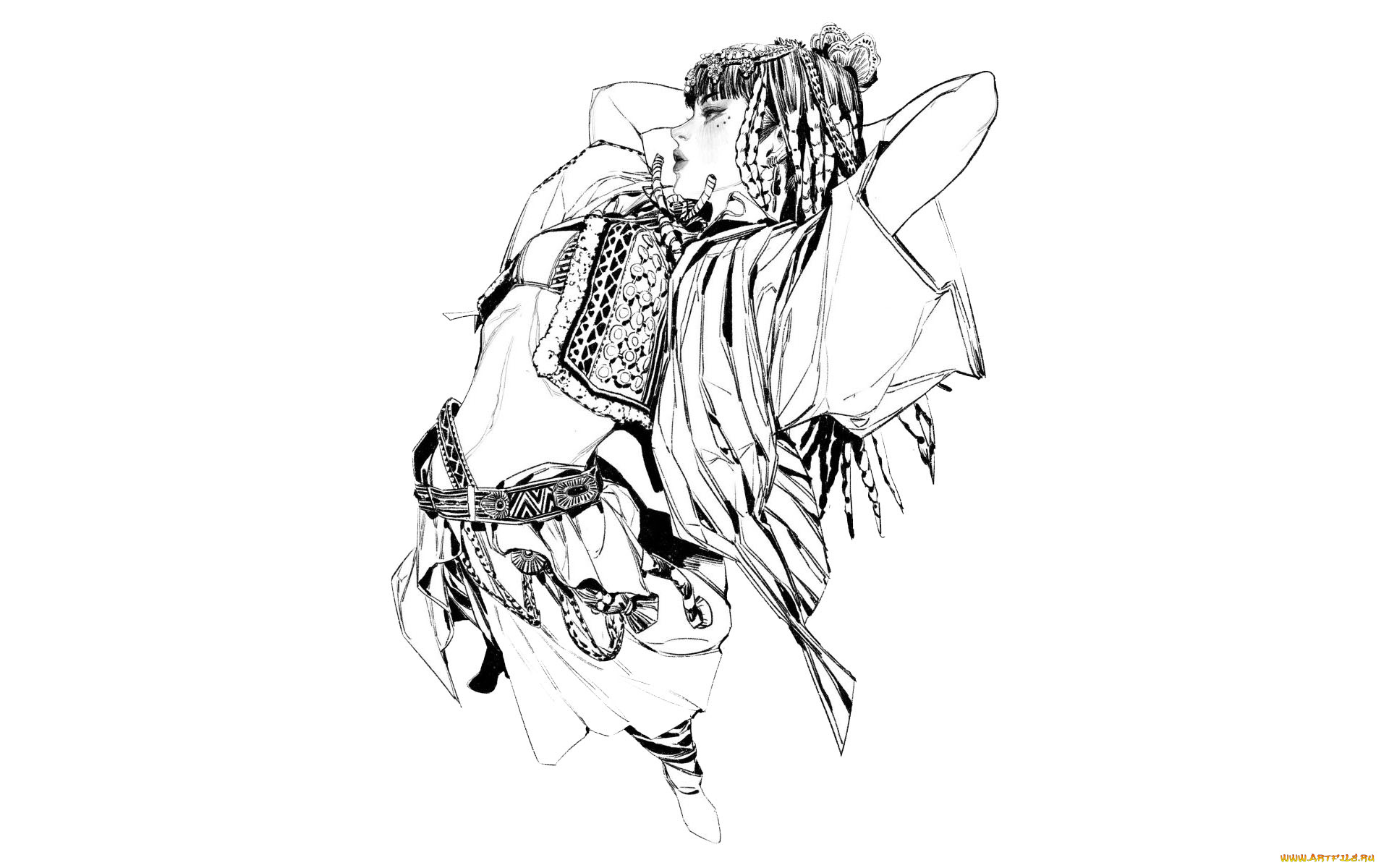 рисованное, люди, девушка, наряд