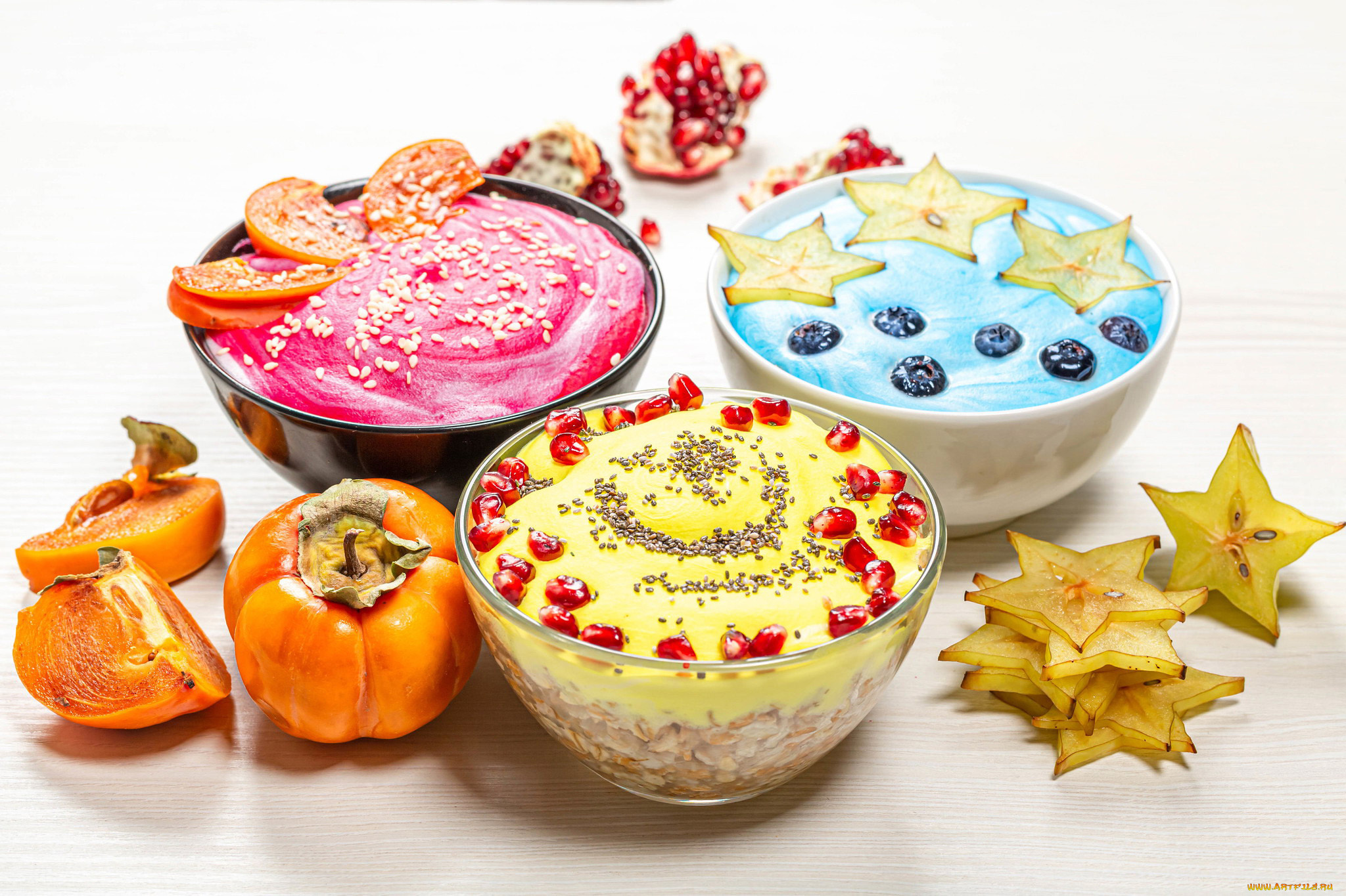 еда, мороженое, , десерты, карамбола, хурма, гранат, десерты