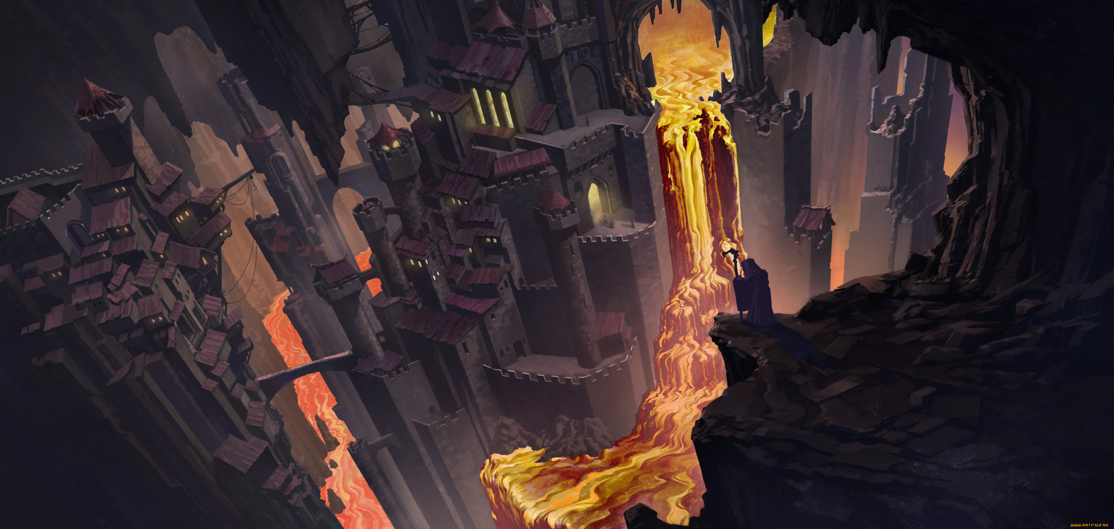 фэнтези, замки, лава, замок
