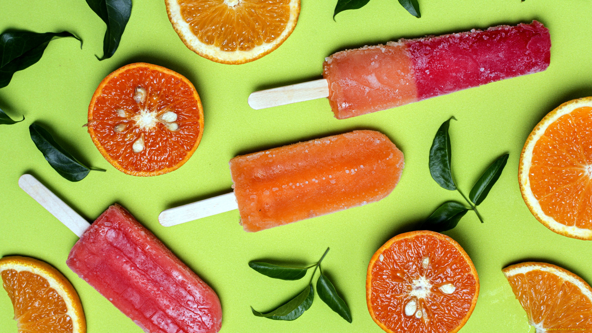 еда, мороженое, , десерты, апельсин, листья