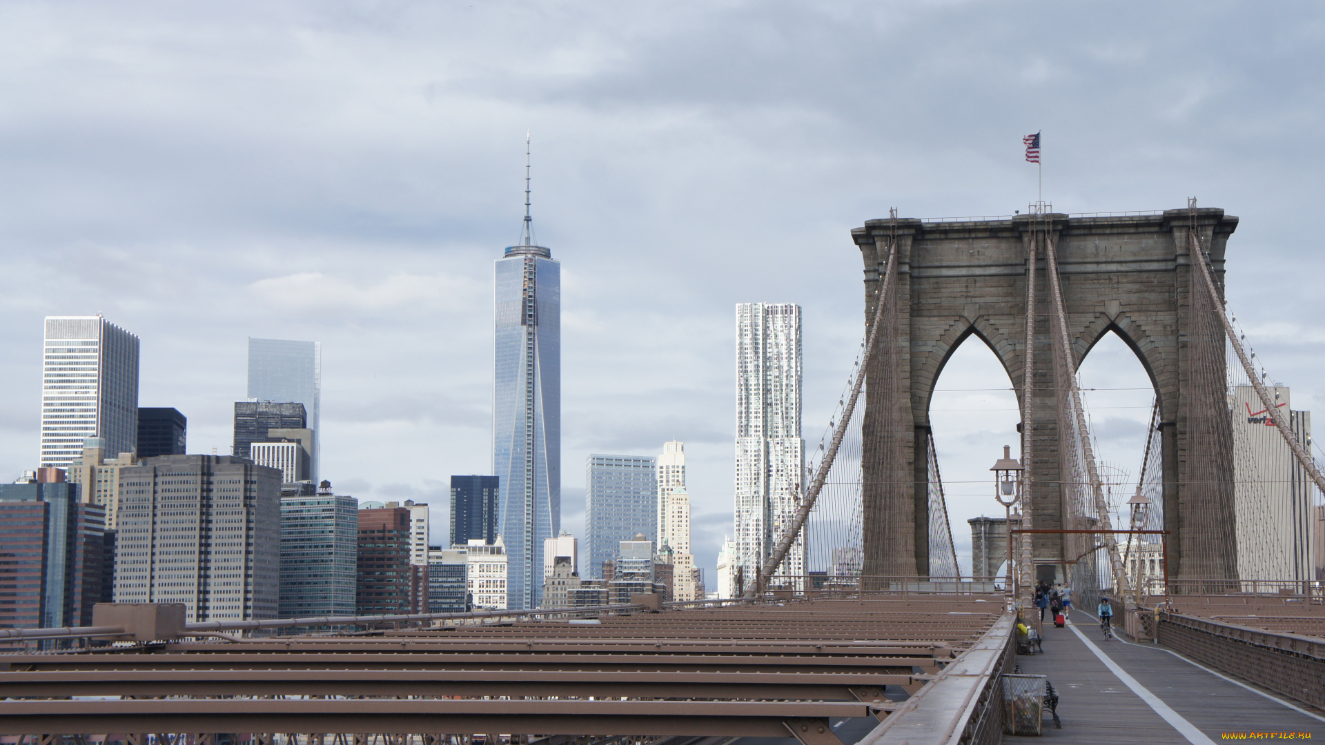 города, -, мосты, бруклинский, мост, манхэттен, нью, йорк, сша