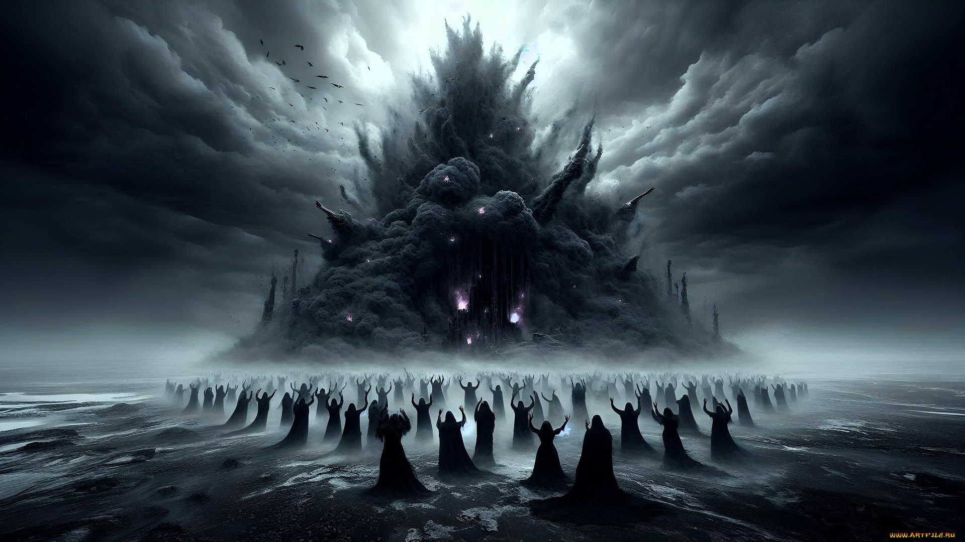 3д, графика, фантазия, , fantasy, тучи, тьма, люди, магия, ведьмы