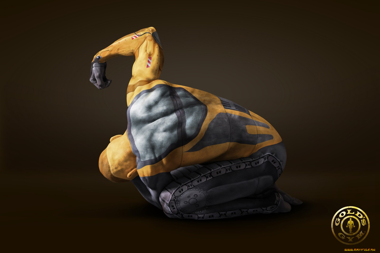 бренды, gold`s, gym, экскаватор, поза, мужчина, рисунок
