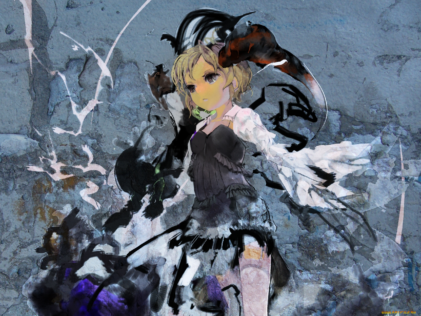 аниме, angels, demons, рога, девушка, туман, оружие, демон