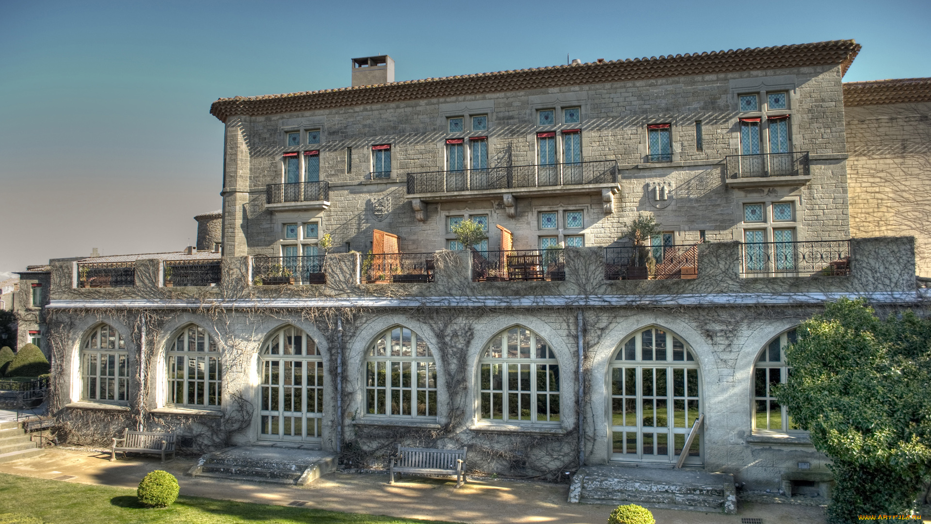 города, здания, дома, скамейка, дом