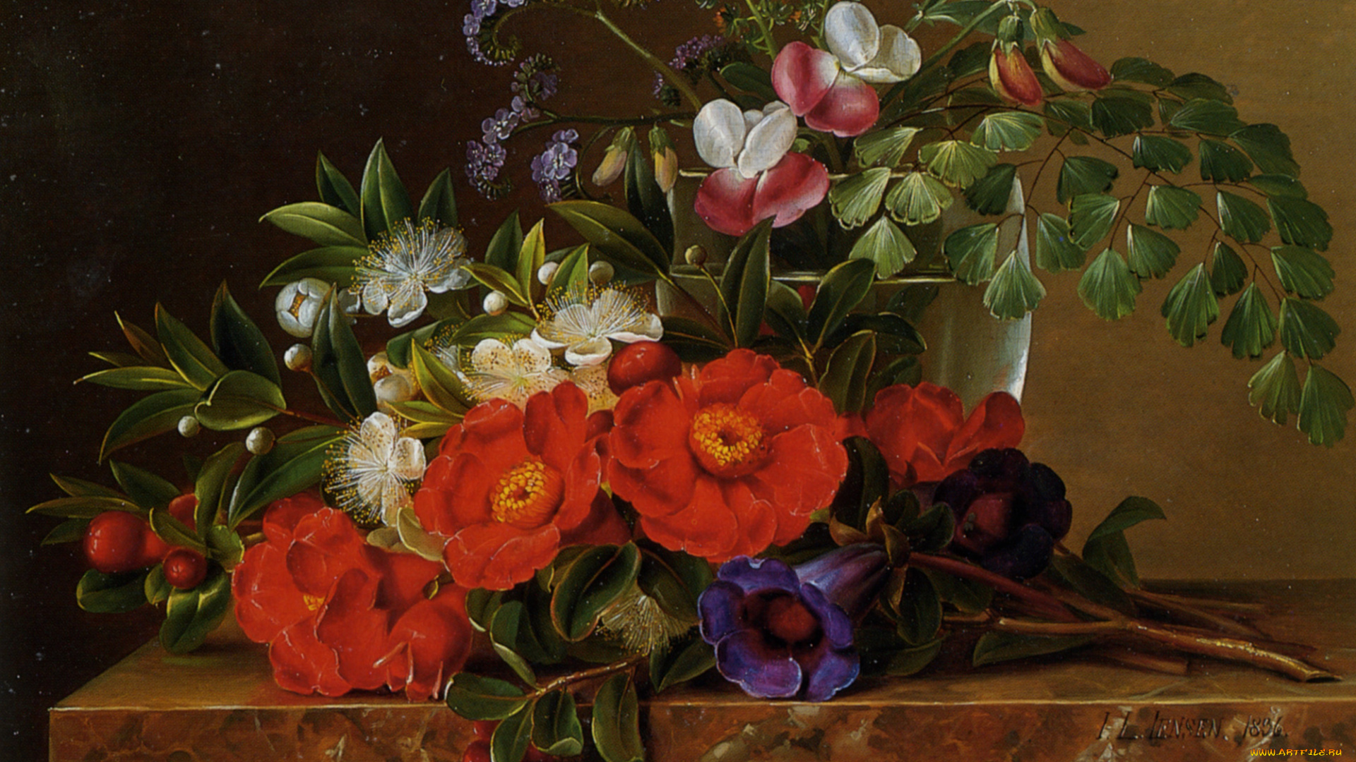 johan, laurentz, jensen, рисованные, душистый, горошек, цветы, букет