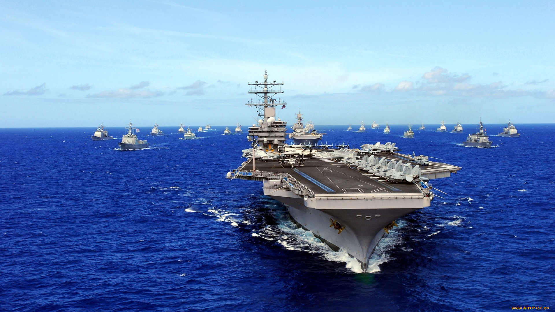 корабли, разные, вместе, самолеты, военные, учения, катера, авианосец