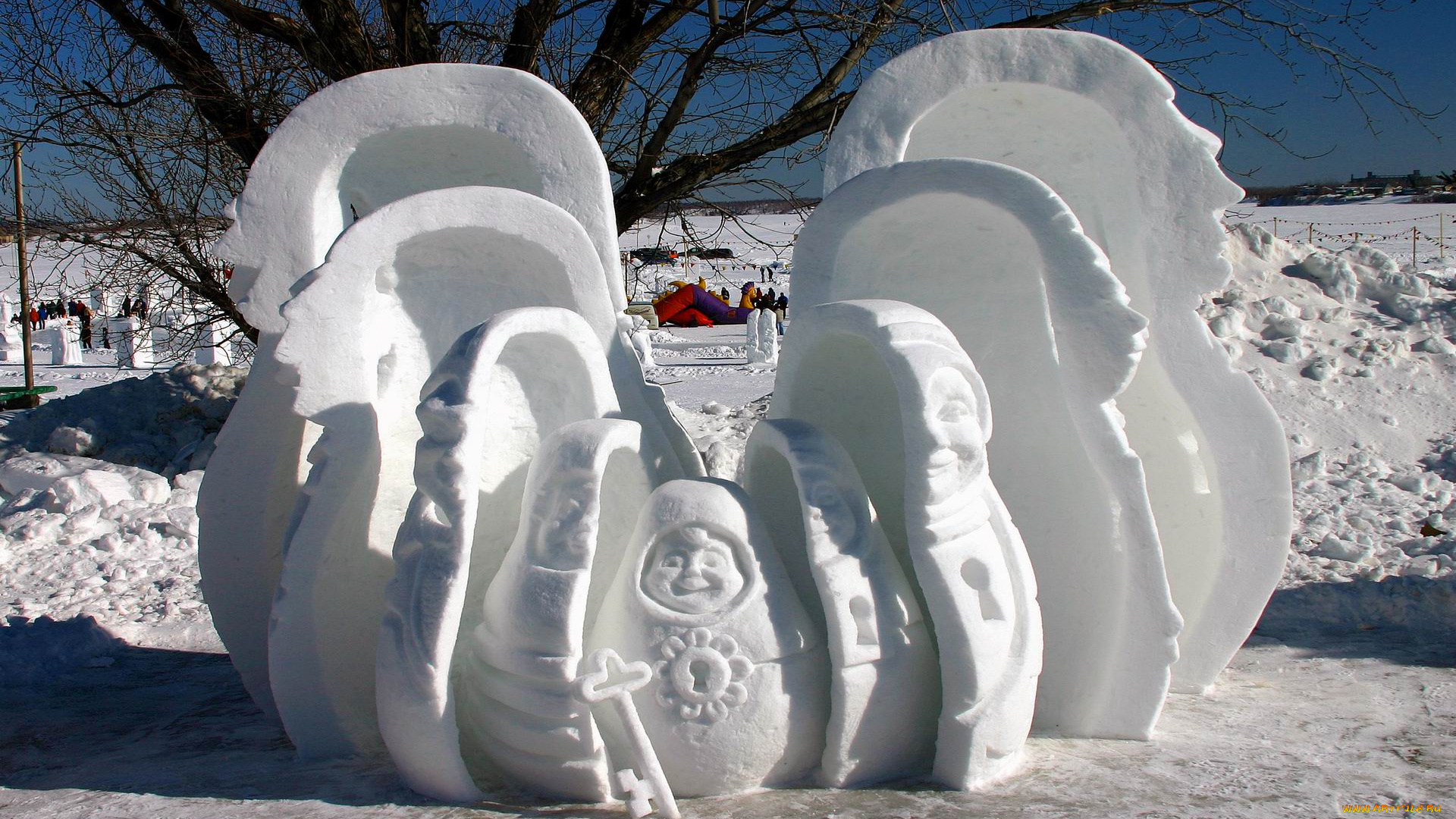 природа, зима, снежная, матрёшка