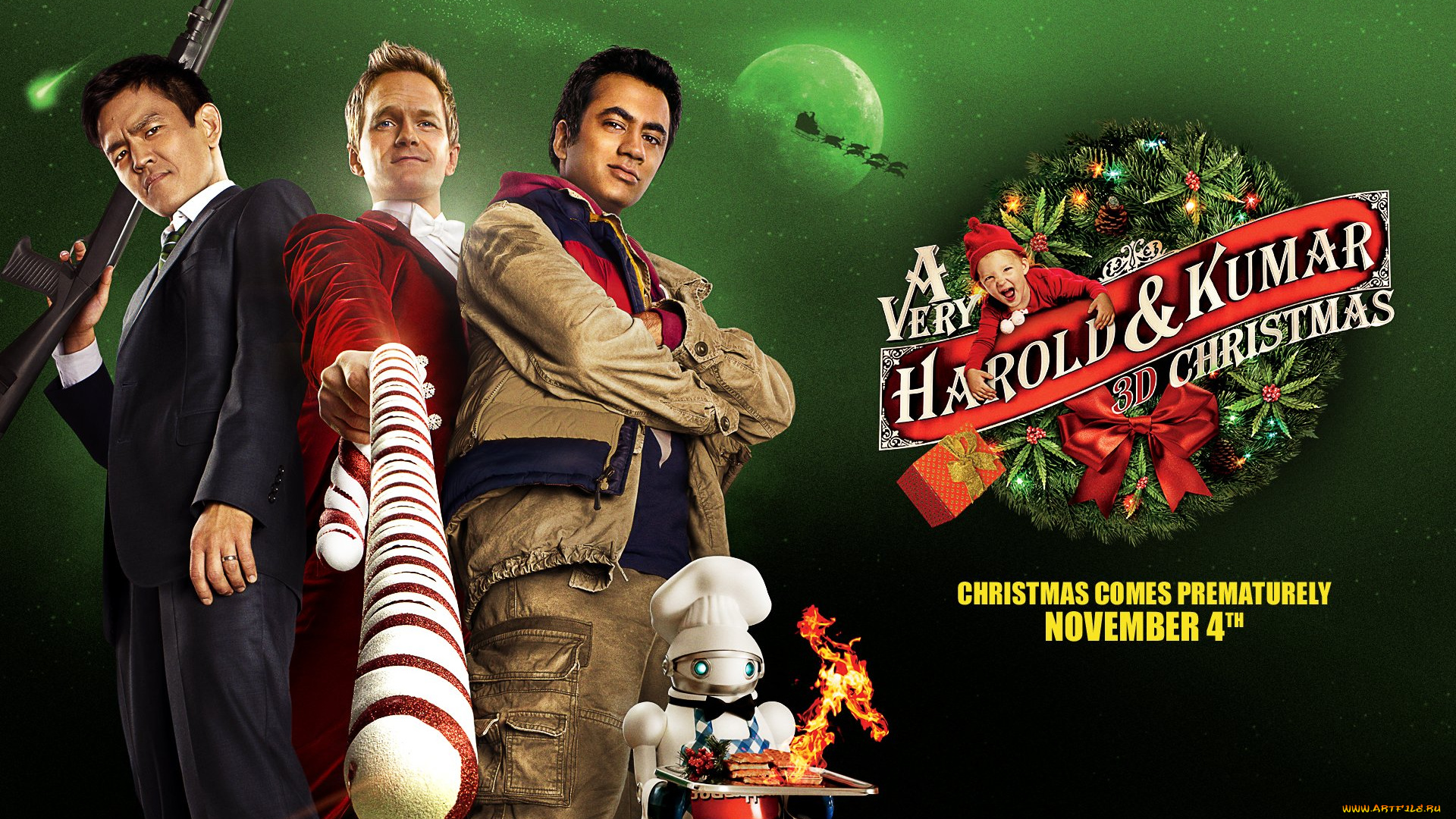 very, harold, and, kumar, 3d, christmas, кино, фильмы, повар, робот