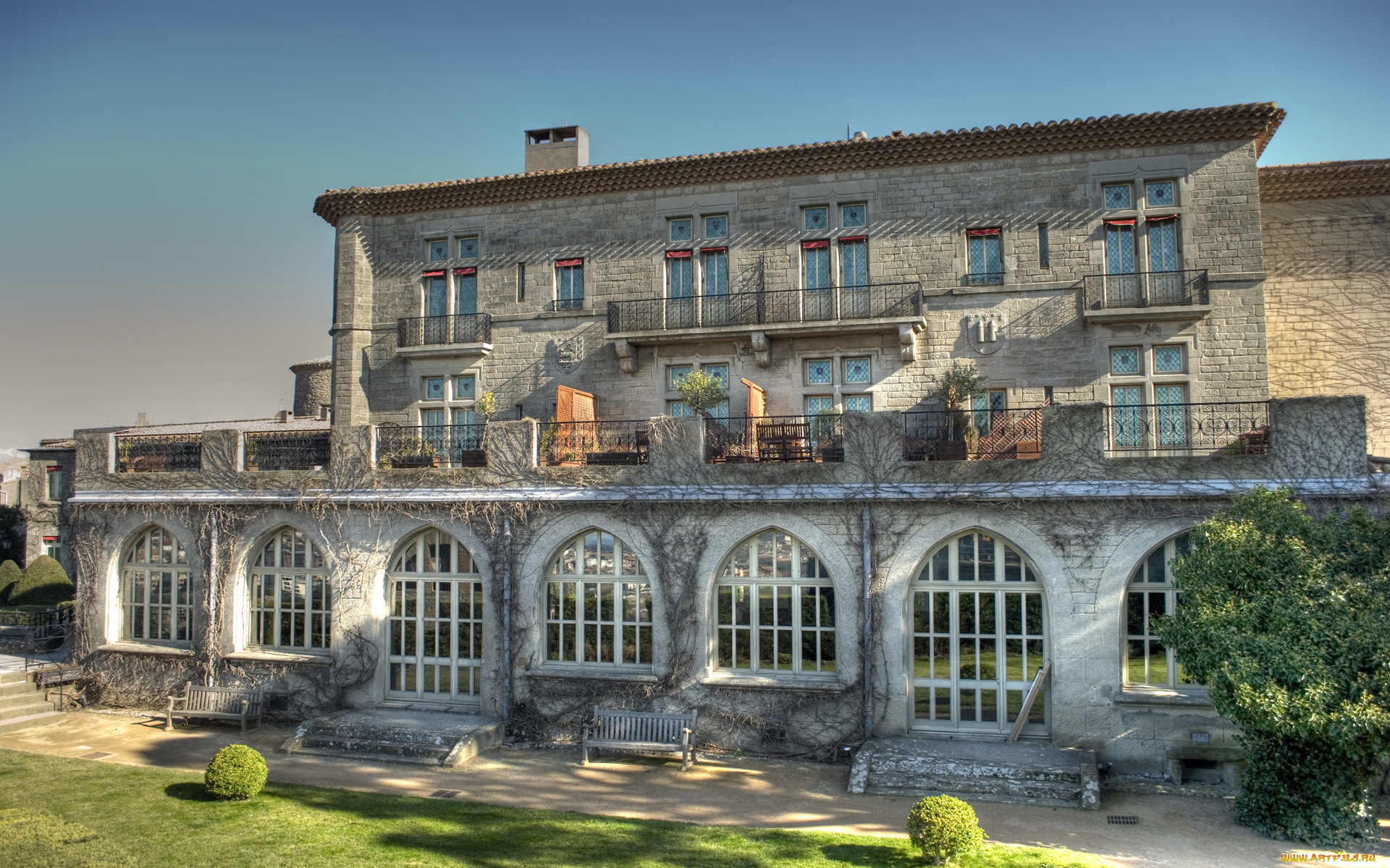 города, здания, дома, скамейка, дом