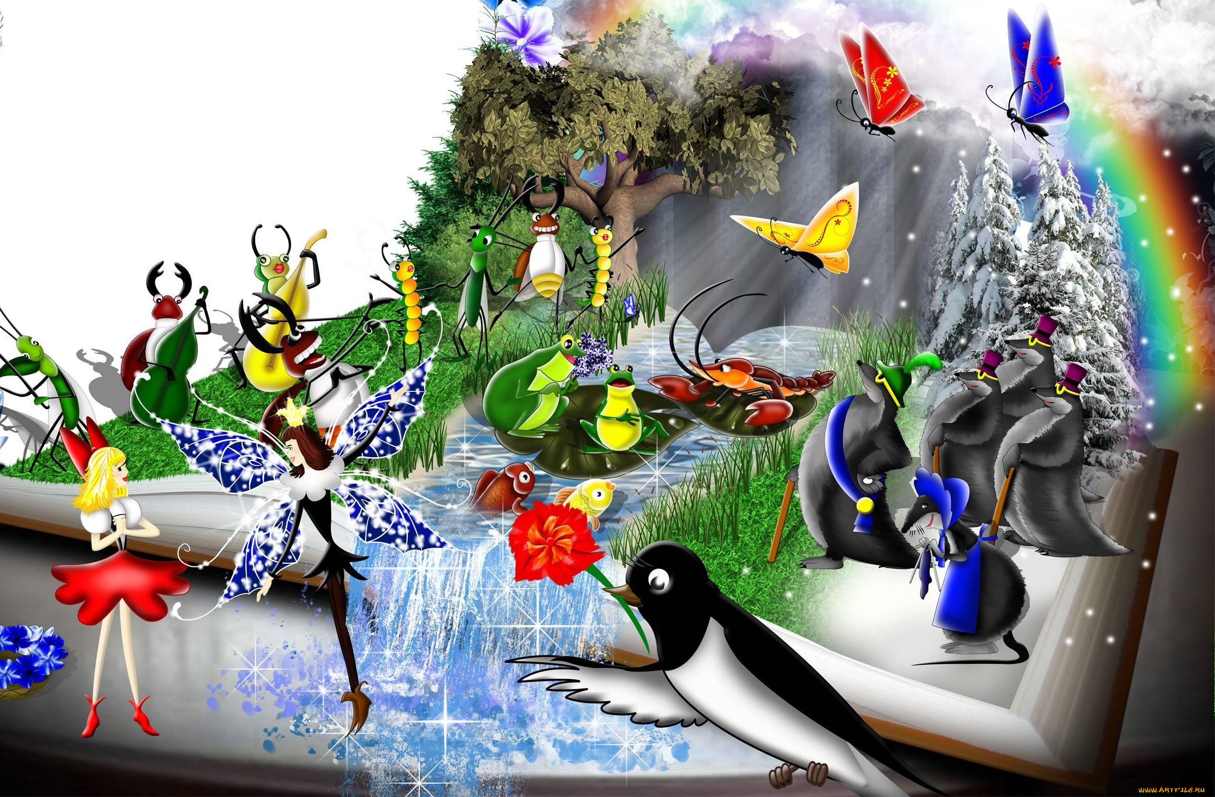 дюймовочка, мультфильмы, unknown, разное, жаба, эльф, крот, ласточка