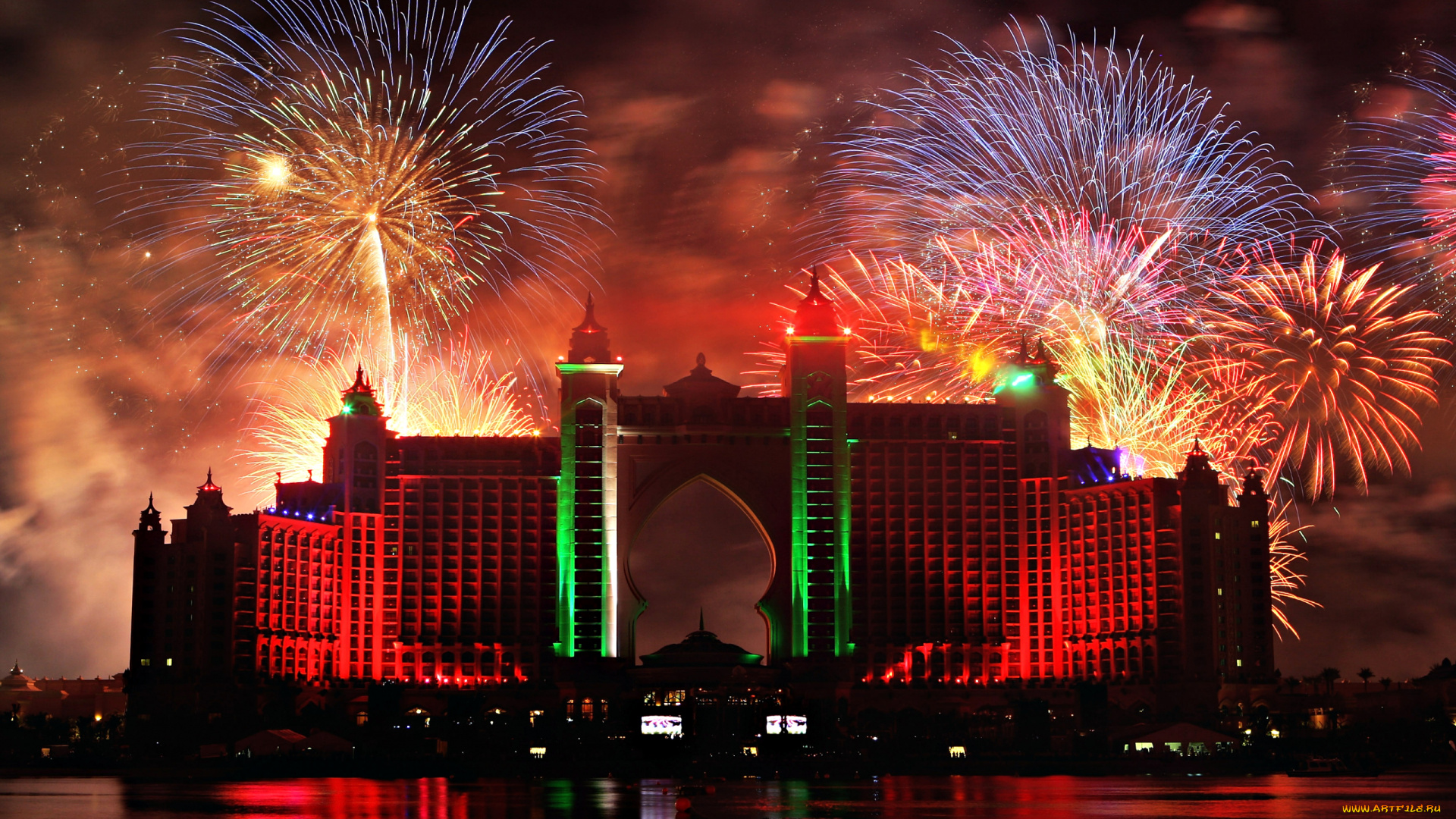 fireworks, города, дубаи, оаэ, ночь, фейерверк