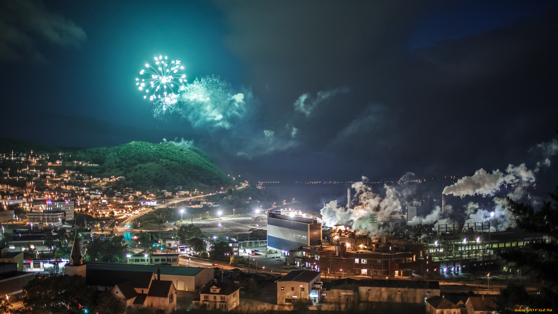 fireworks, города, огни, ночного, фейерверк, ночь