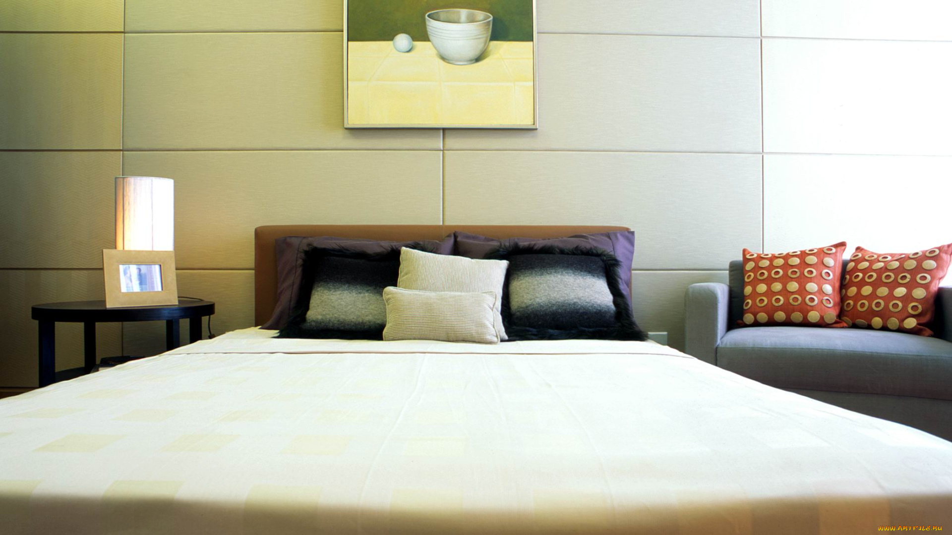 интерьер, спальня, подушки, кровать