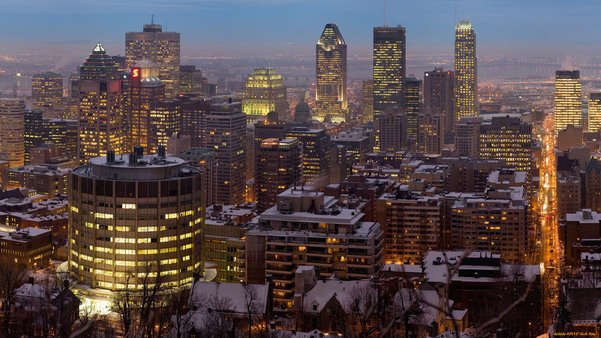 montreal, twilight, panorama, города, огни, ночного, город, рассвет, монреаль, панорама, канада