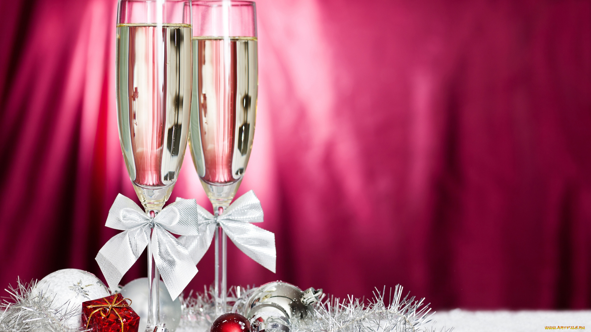 праздничные, угощения, бокалы, шампанское, мишура