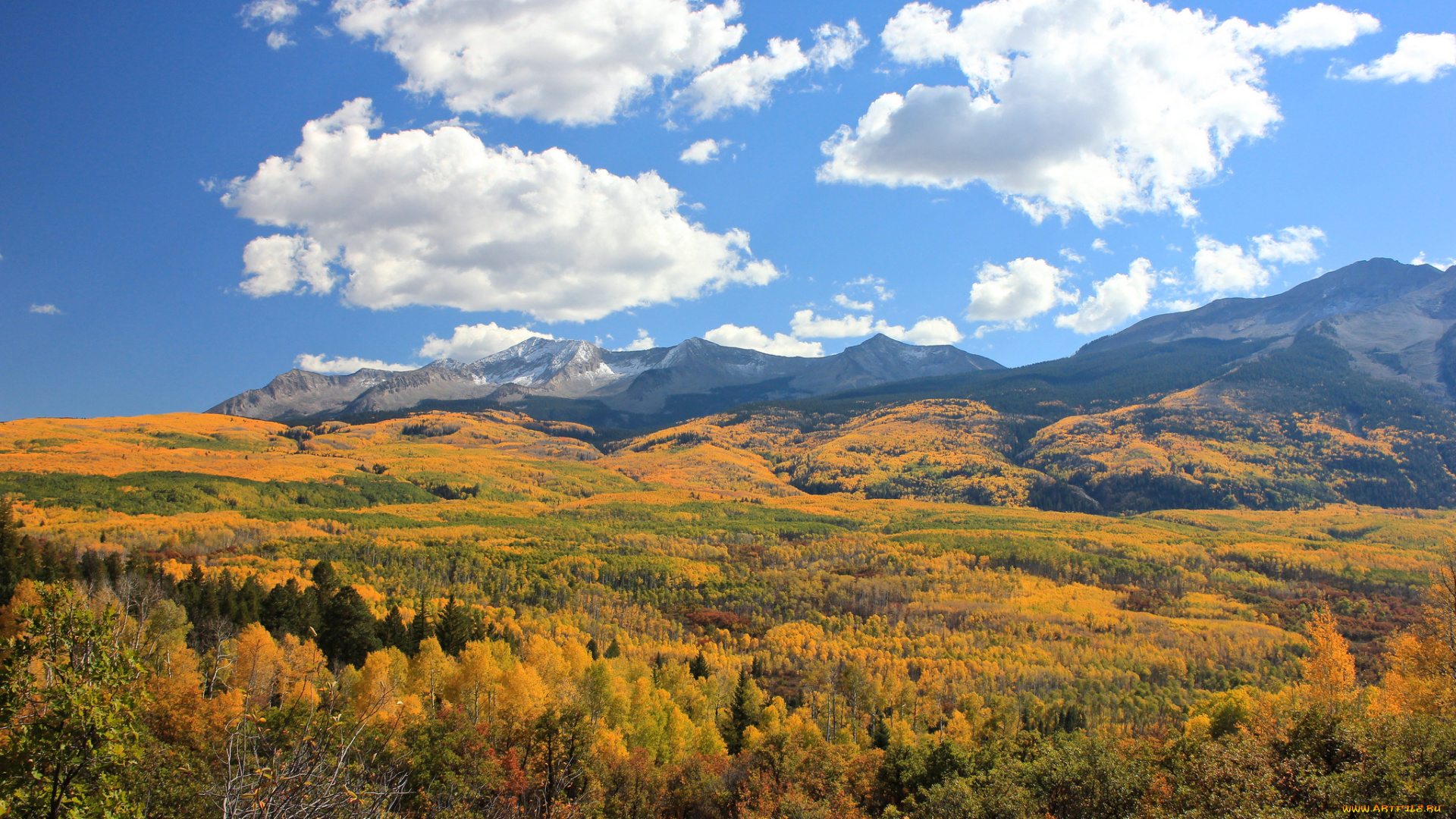 природа, горы, краски, лес, осень, облака, небо