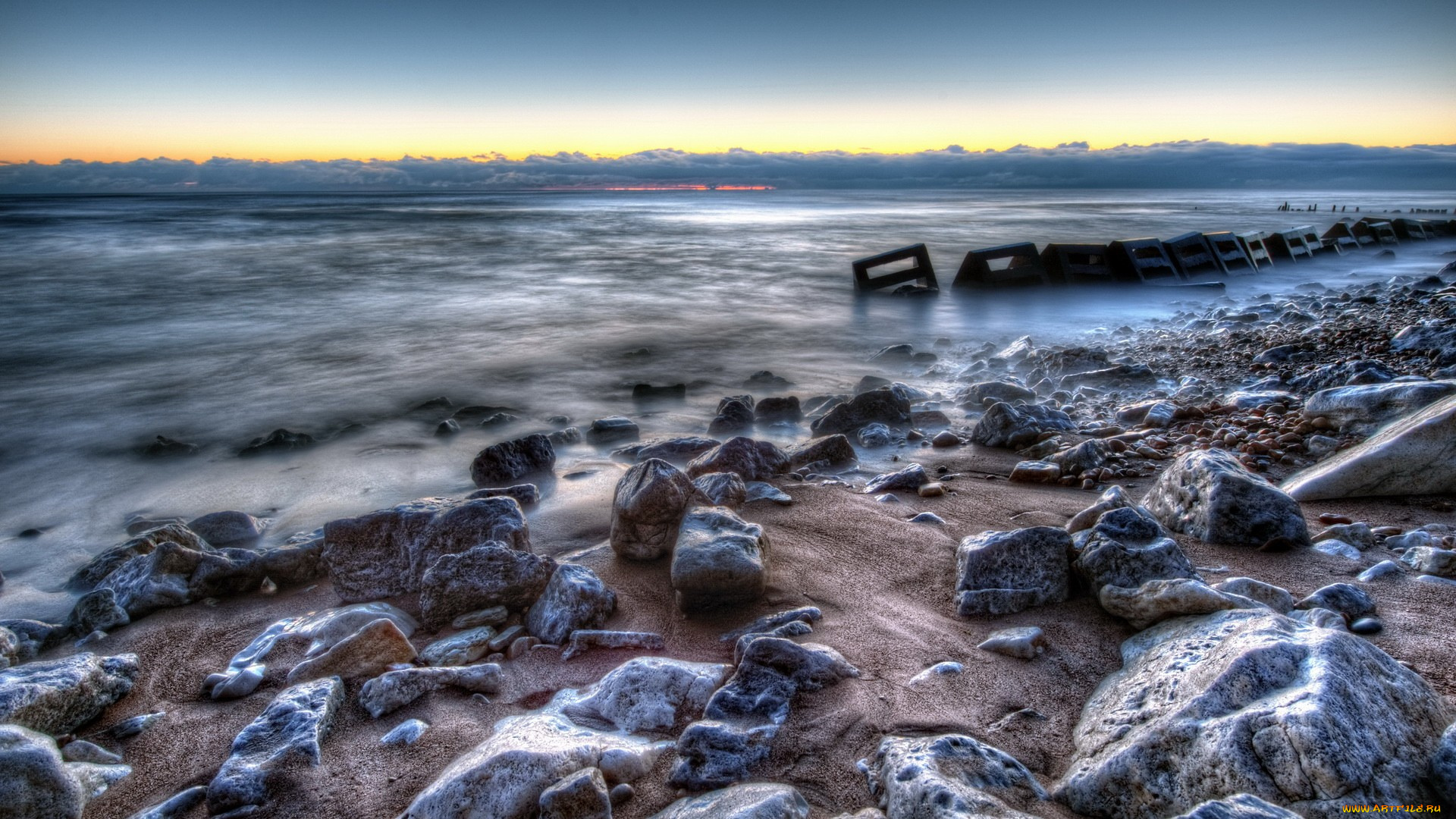 природа, побережье, океан, тучи, горизонт, берег, камни