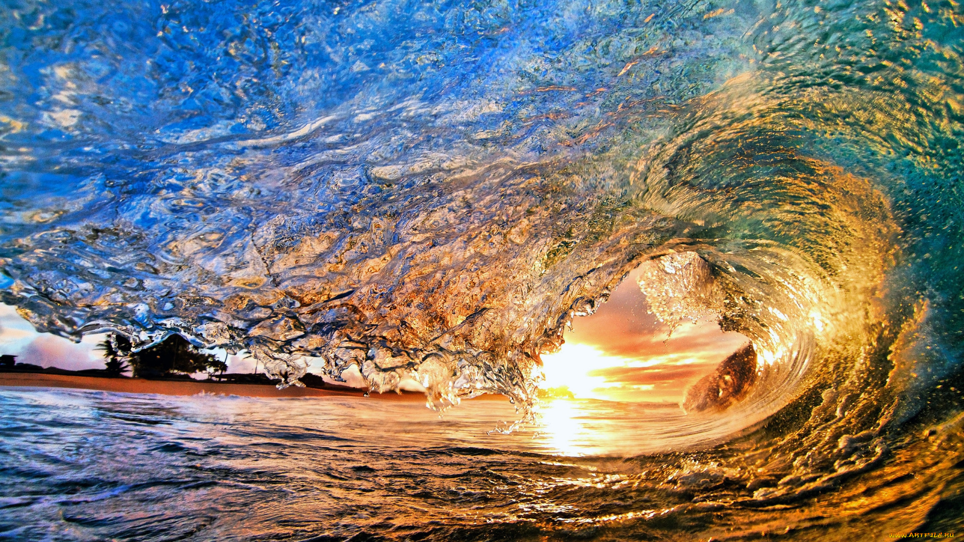 природа, стихия, брызги, волна, свет, океан