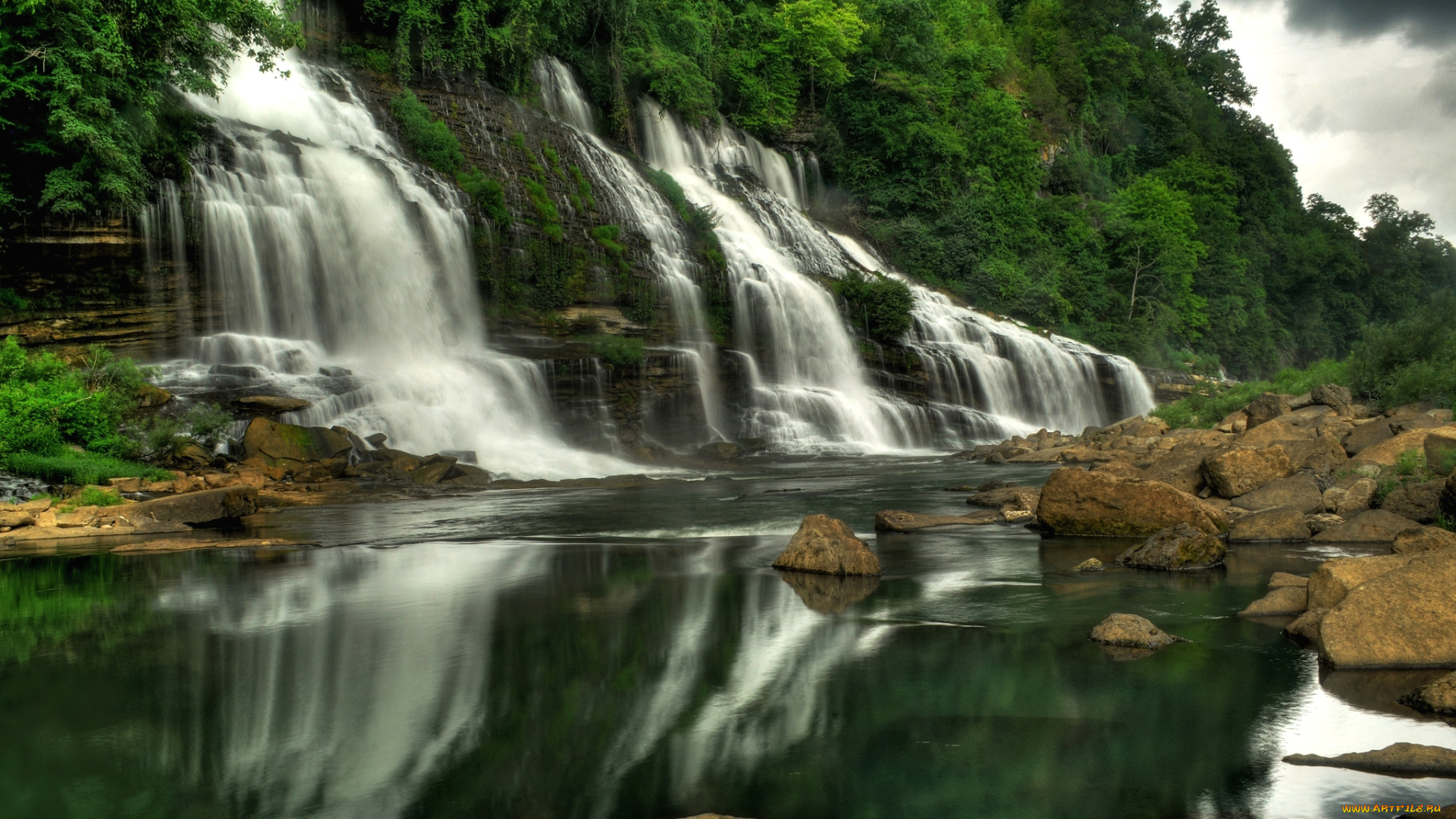 природа, водопады, лес, камни, потоки, вода