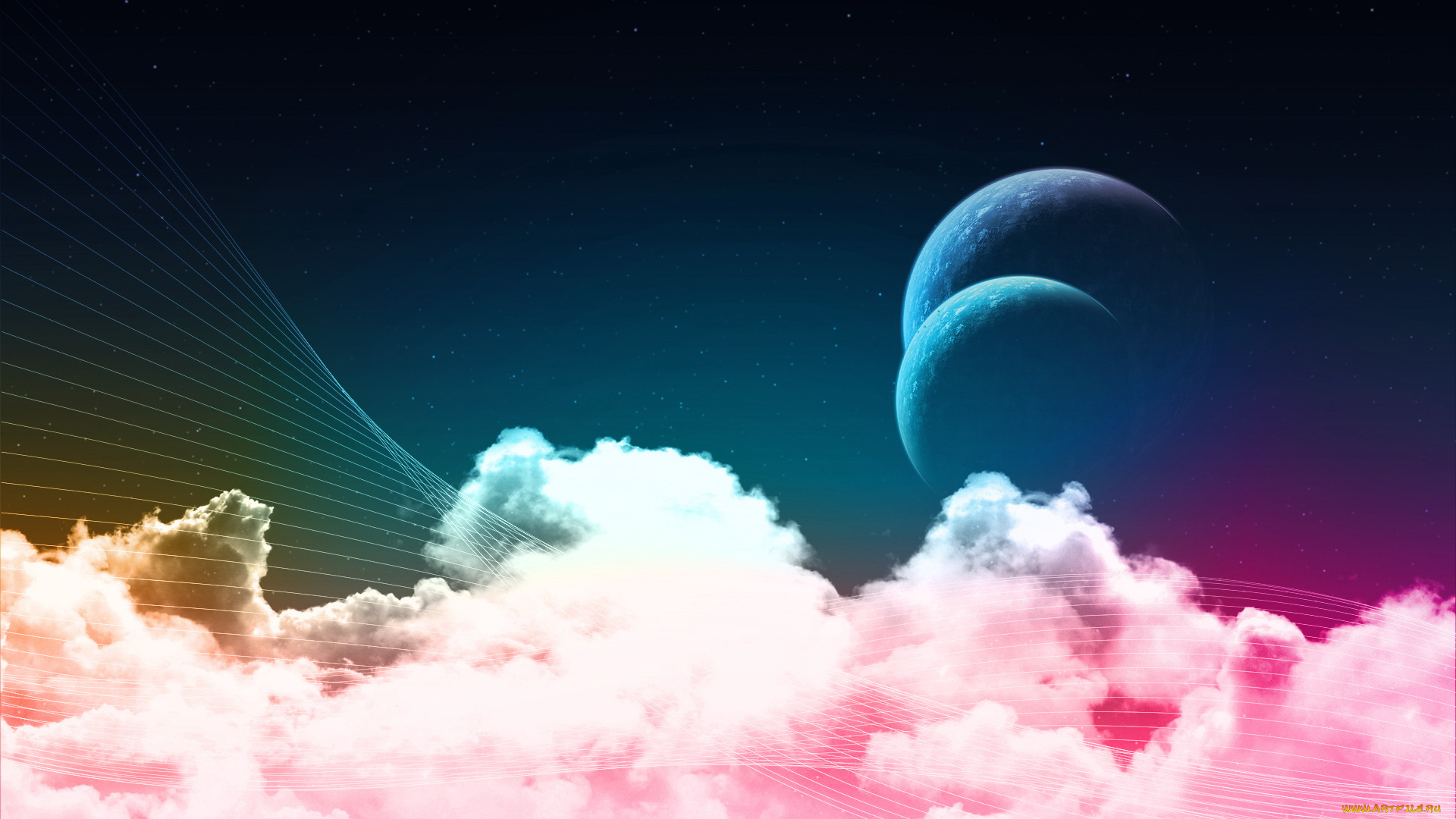 разное, компьютерный, дизайн, планеты, облака