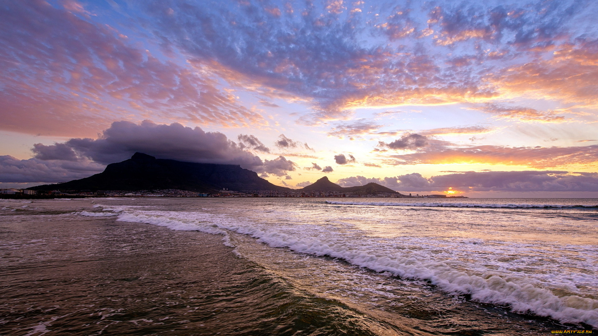 sunset, природа, побережье, гора, закат, океан