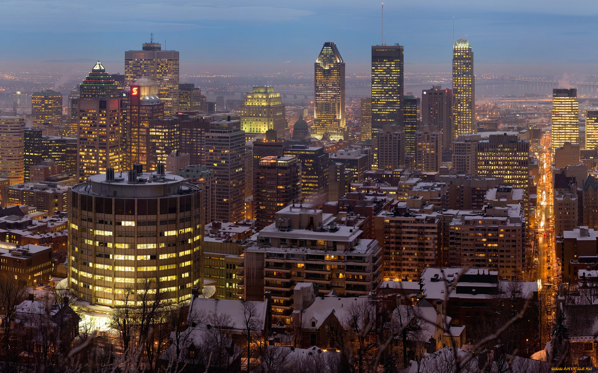 montreal, twilight, panorama, города, огни, ночного, город, рассвет, монреаль, панорама, канада