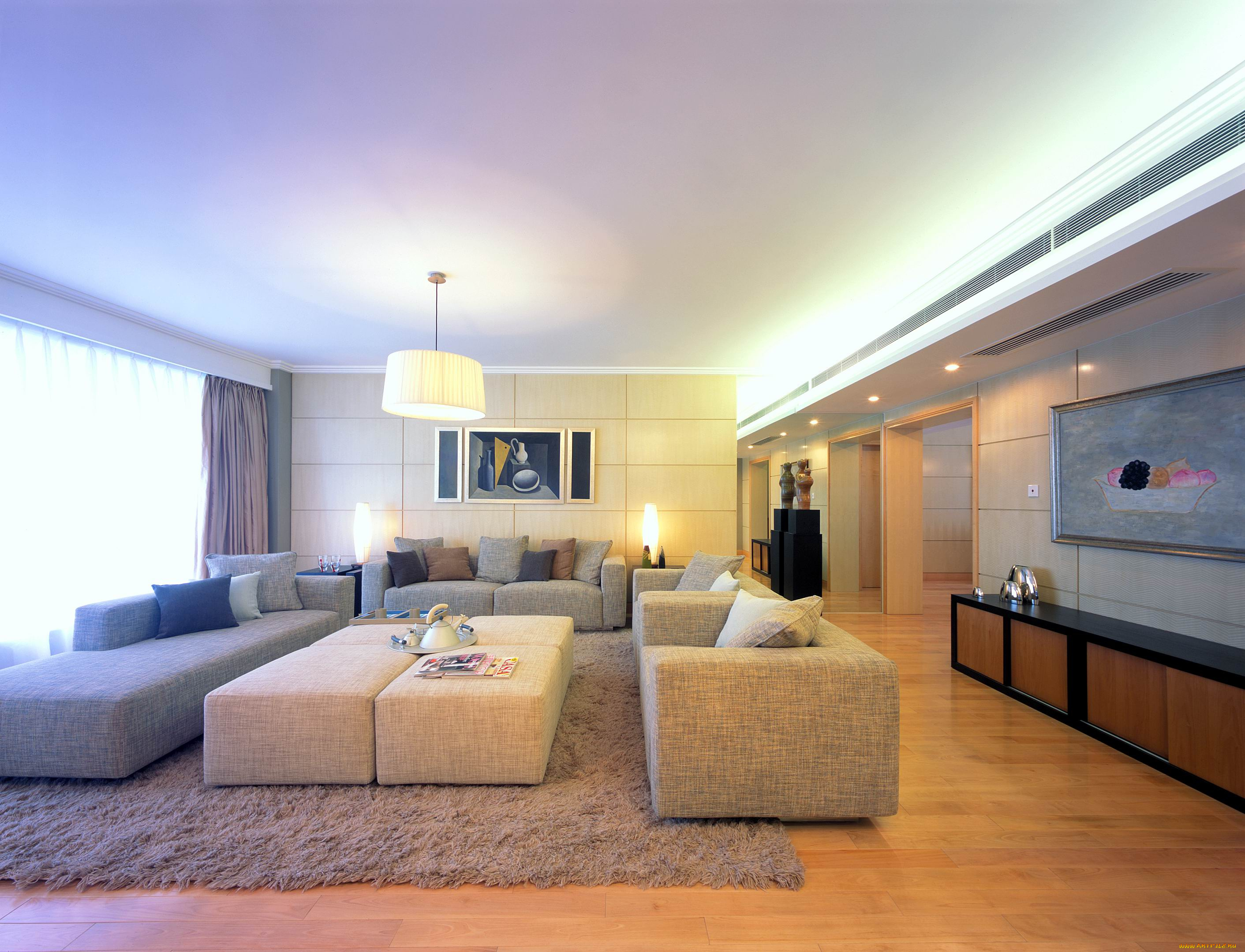 интерьер, гостиная, диваны, подушки