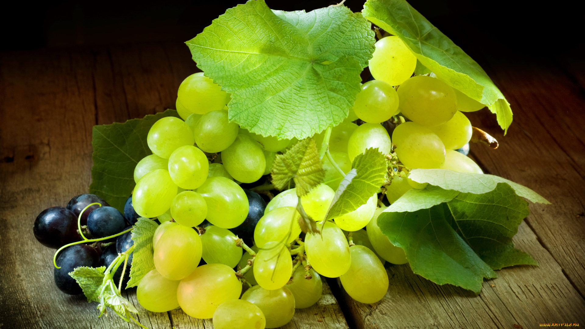 еда, виноград, ягоды, листья