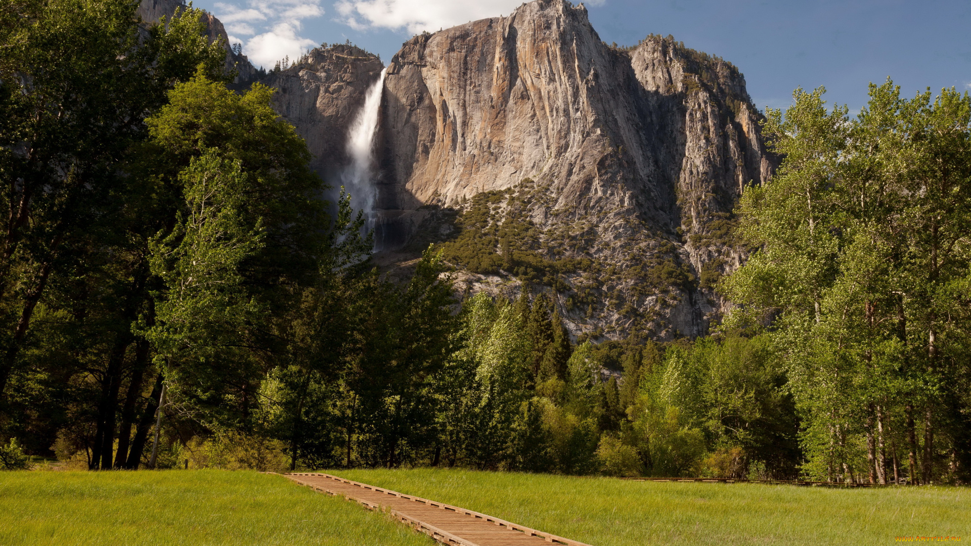 yosemite, national, park, природа, горы, деревья, тропа, лужайка