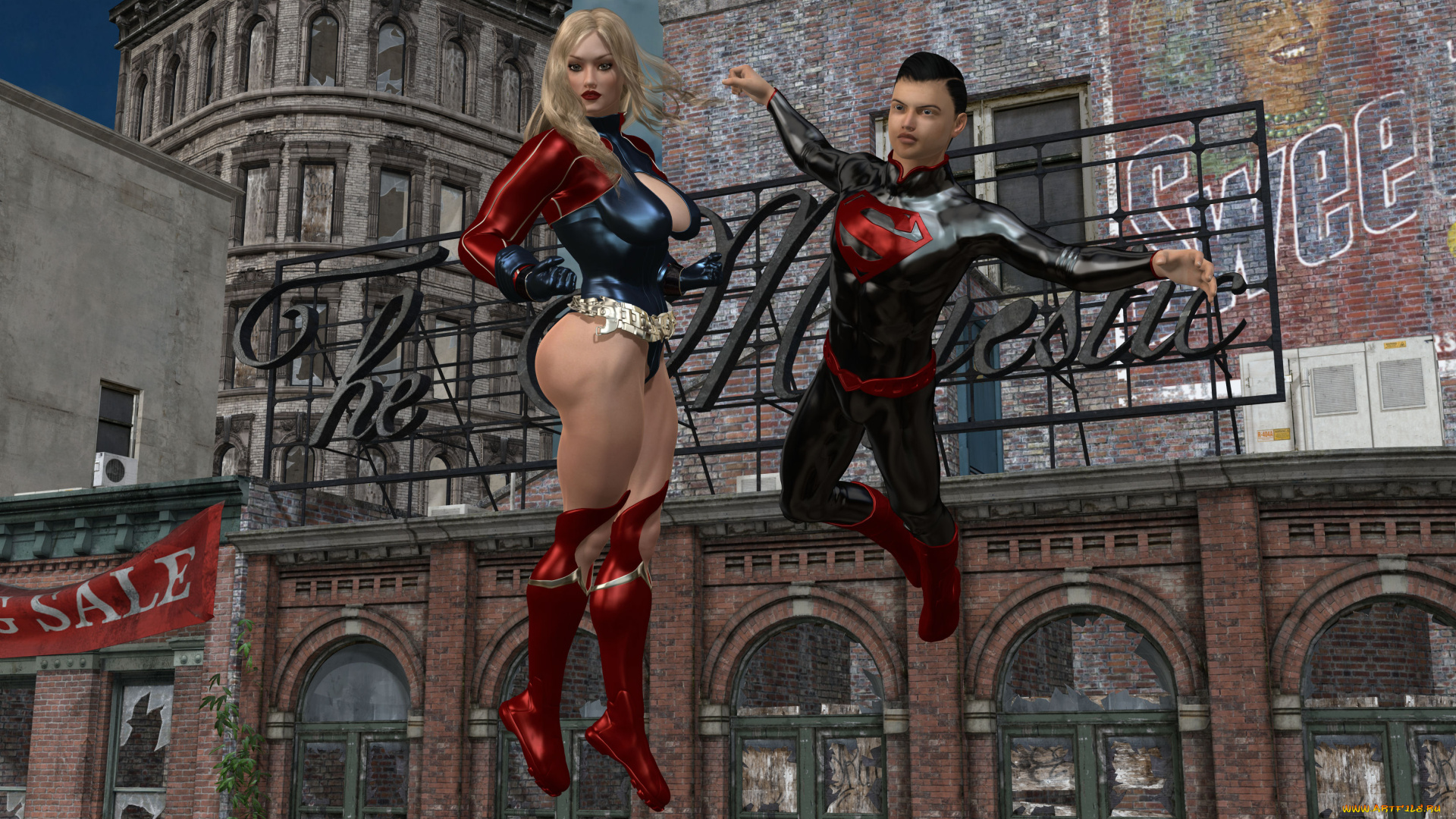 3д, графика, фантазия, , fantasy, девушка, мужчина, супермены