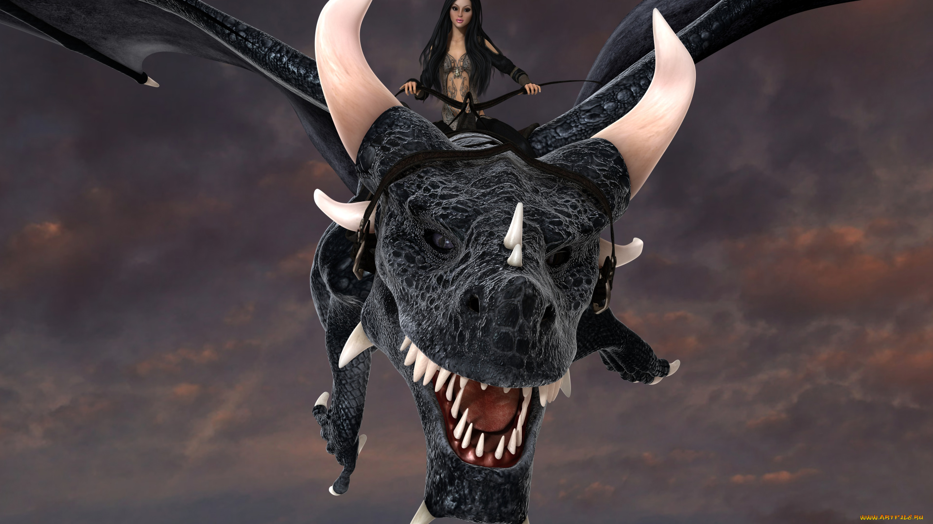 3д, графика, фантазия, , fantasy, дракон, девушка, полет