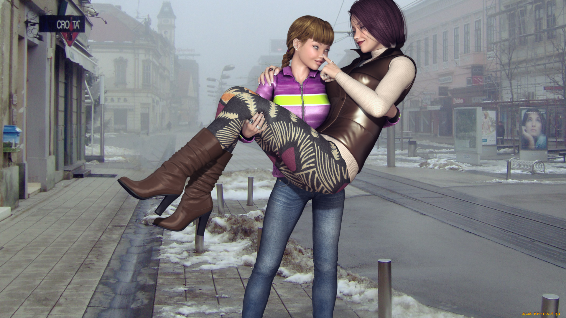 3д, графика, люди, , people, девушка, взгляд, улыбка, улица