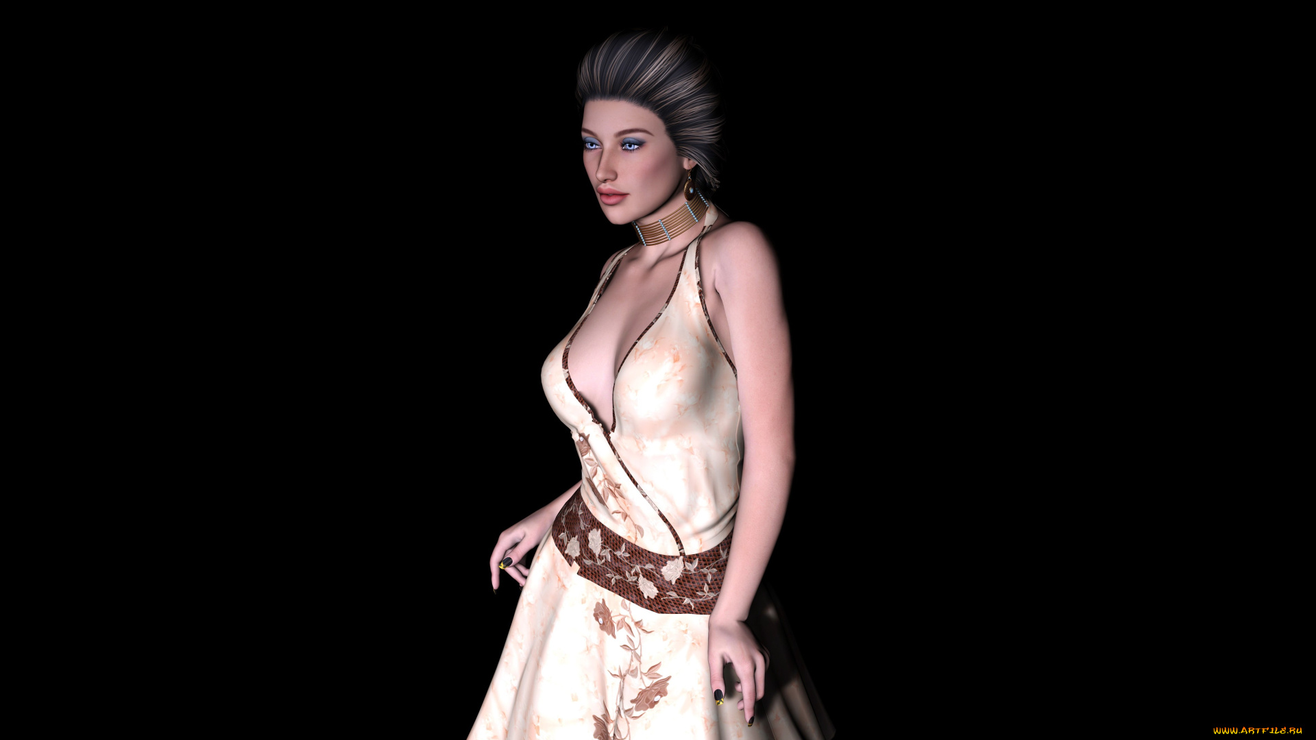 3д, графика, люди, , people, платье, фон, взгляд, девушка