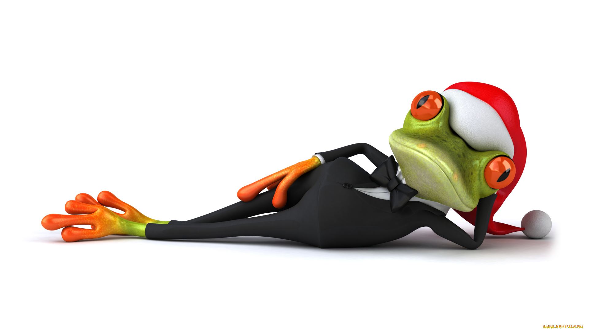3д, графика, юмор, , humor, лягушка, christmas, santa, hat, frog, unny