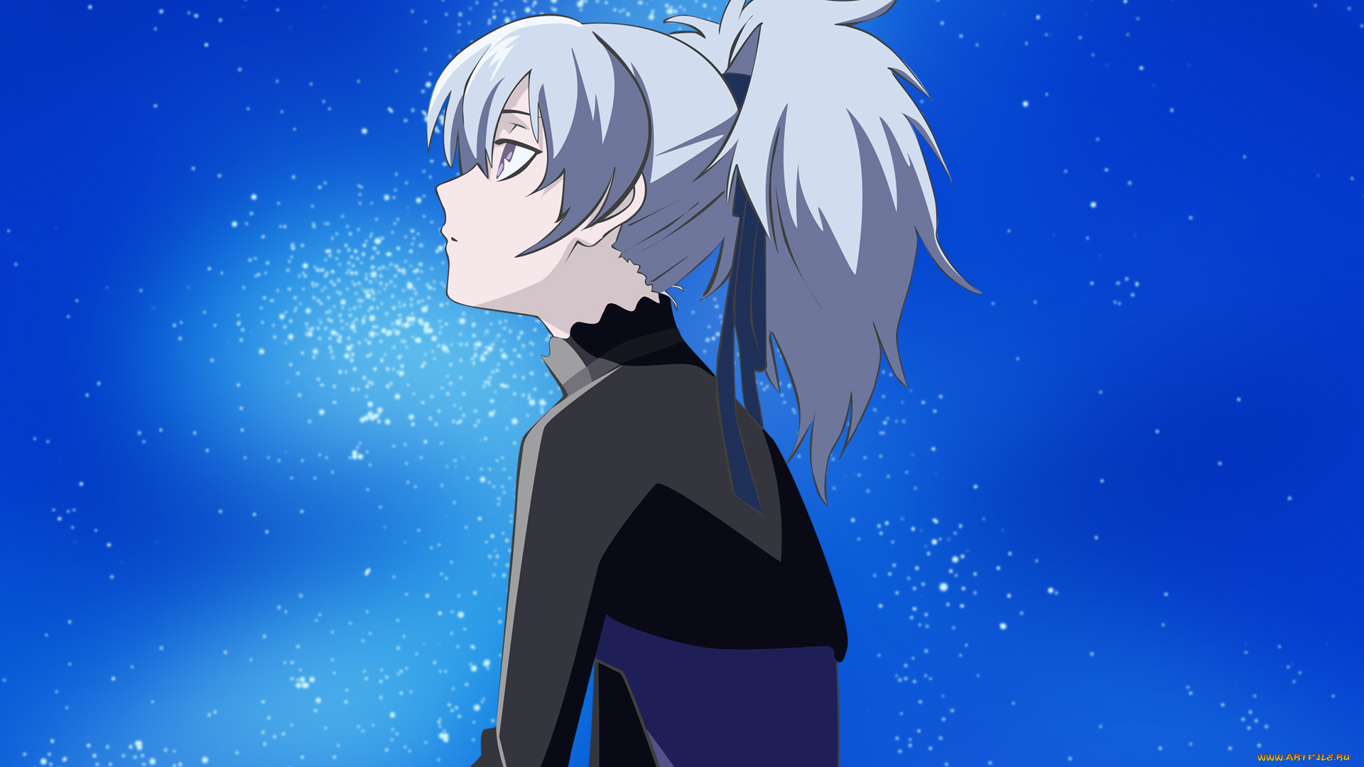 аниме, darker, than, black, yin, девушка, небо, звезды, лента