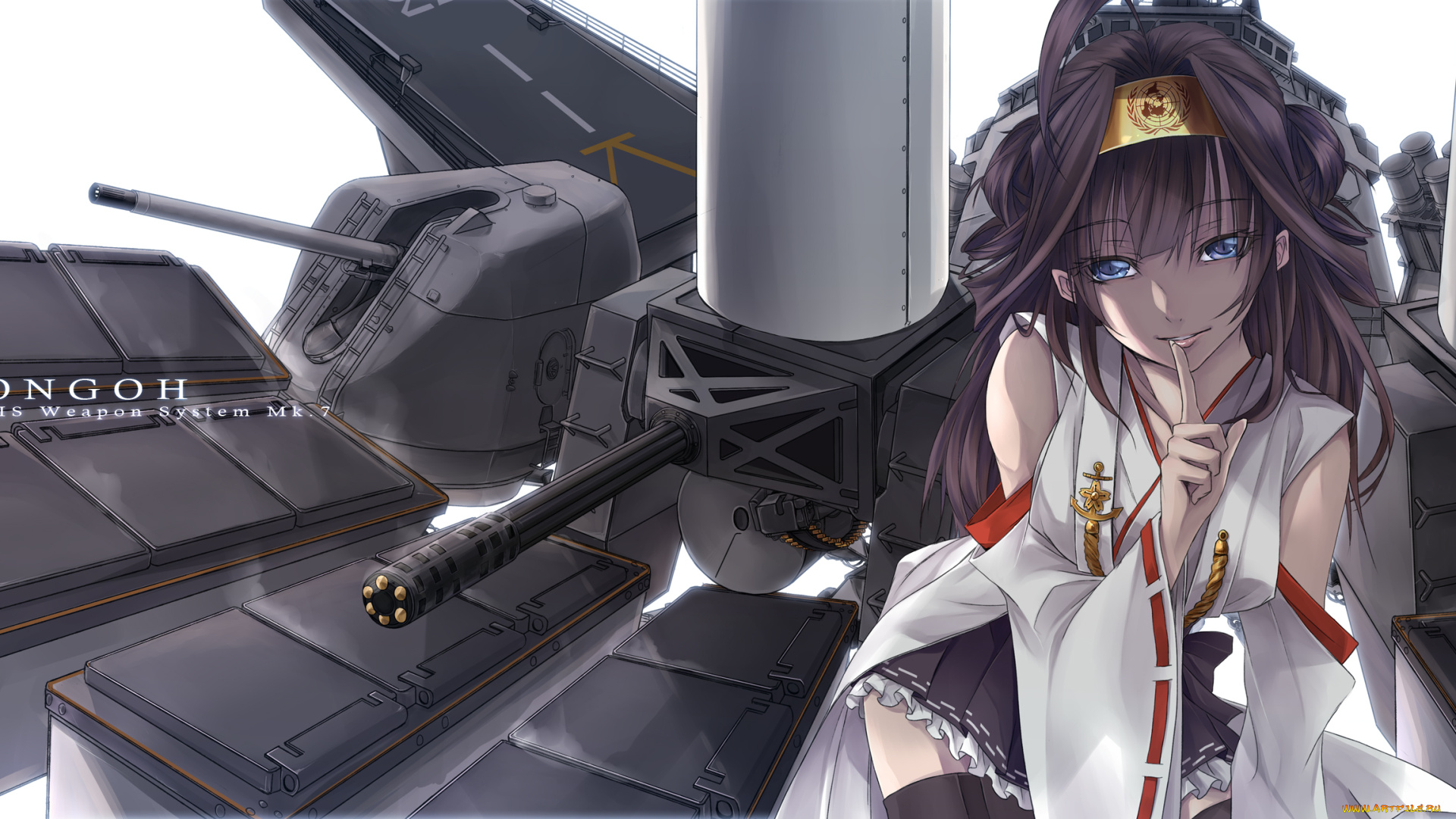 аниме, kantai, collection, повязка, оружие, девушка, futami, kito, kongou, battleship