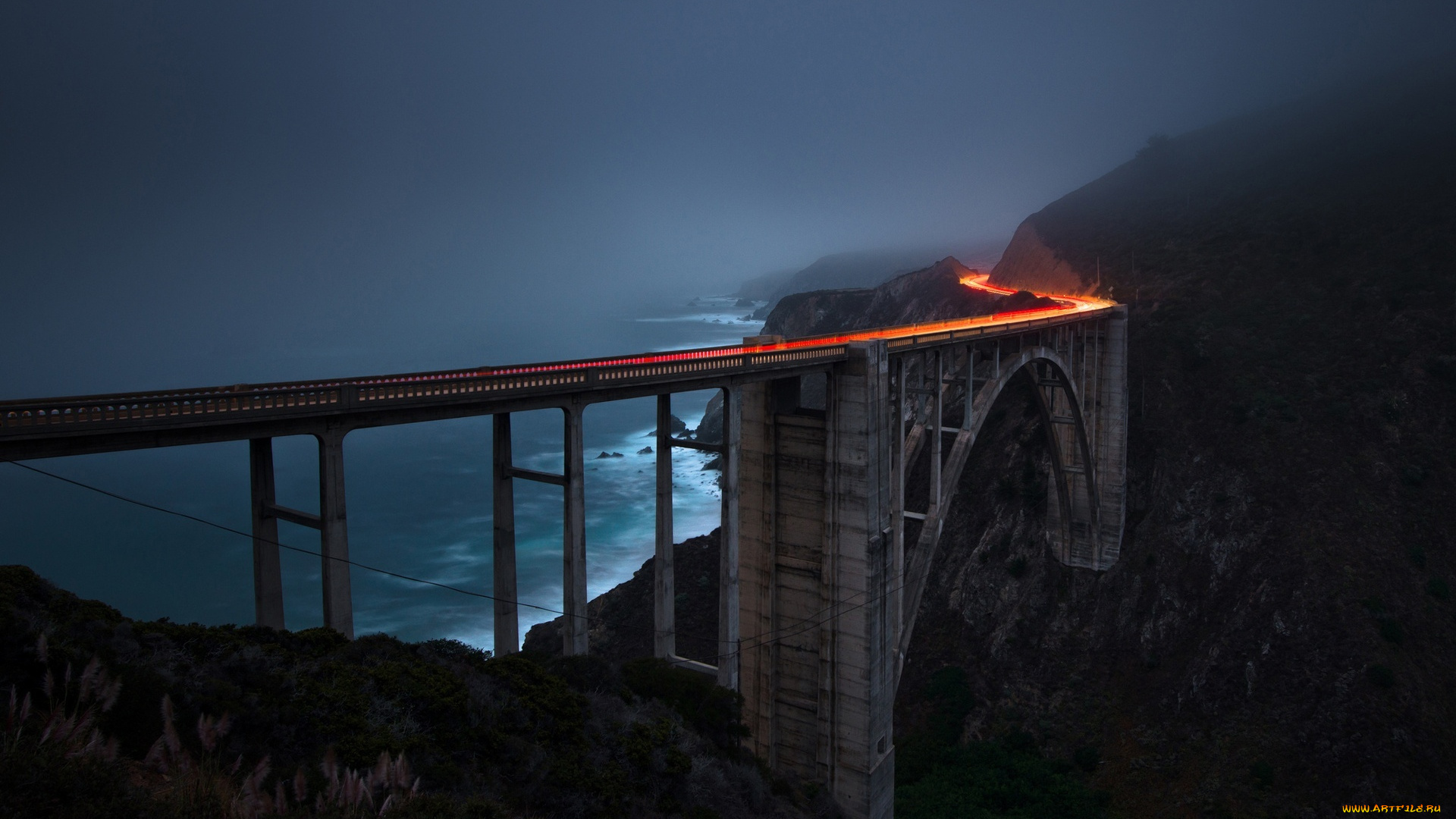 города, -, мосты, опоры, река, ночь