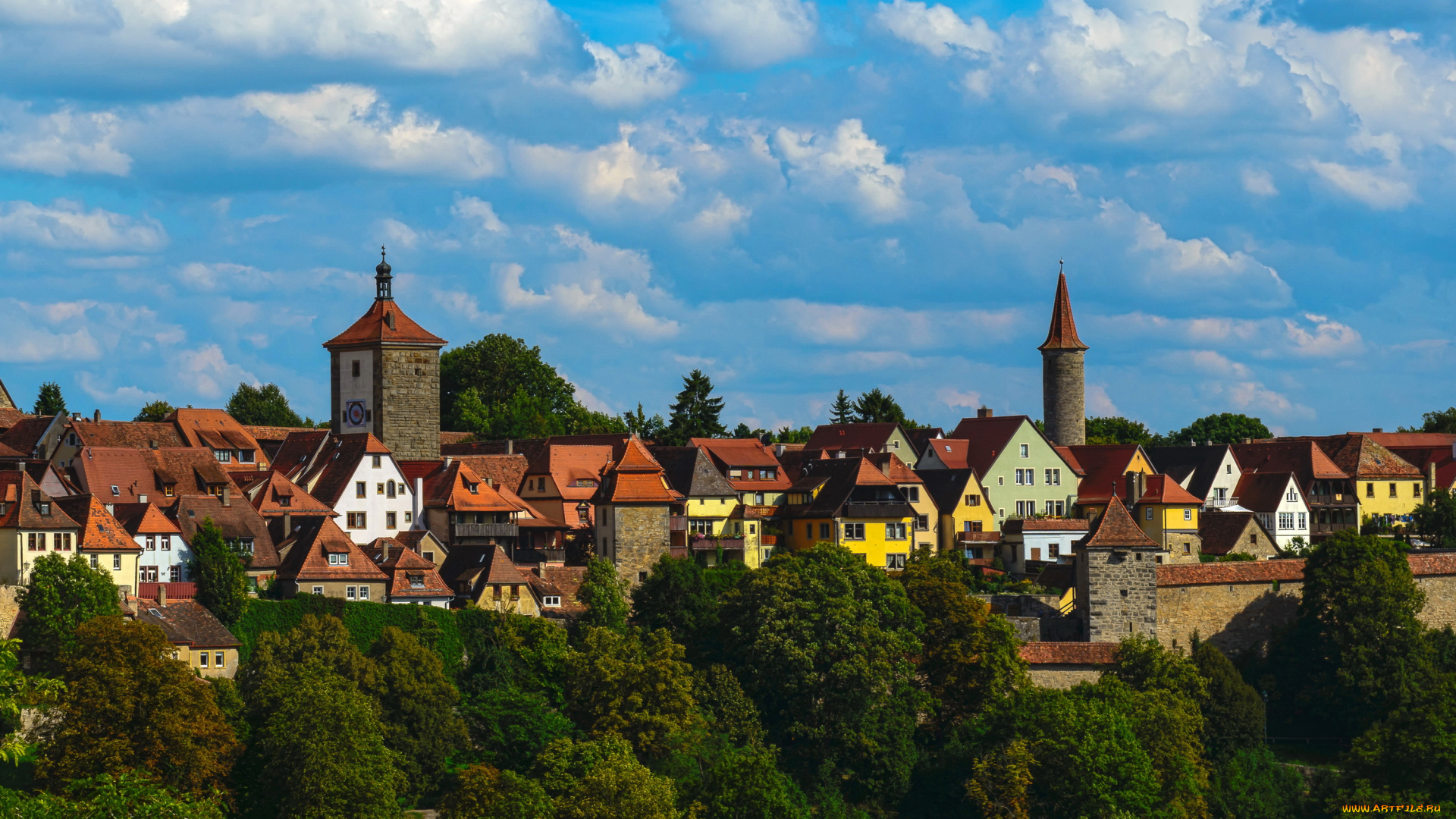 города, -, здания, , дома, панорама, tauben, bavaria, germany, дома