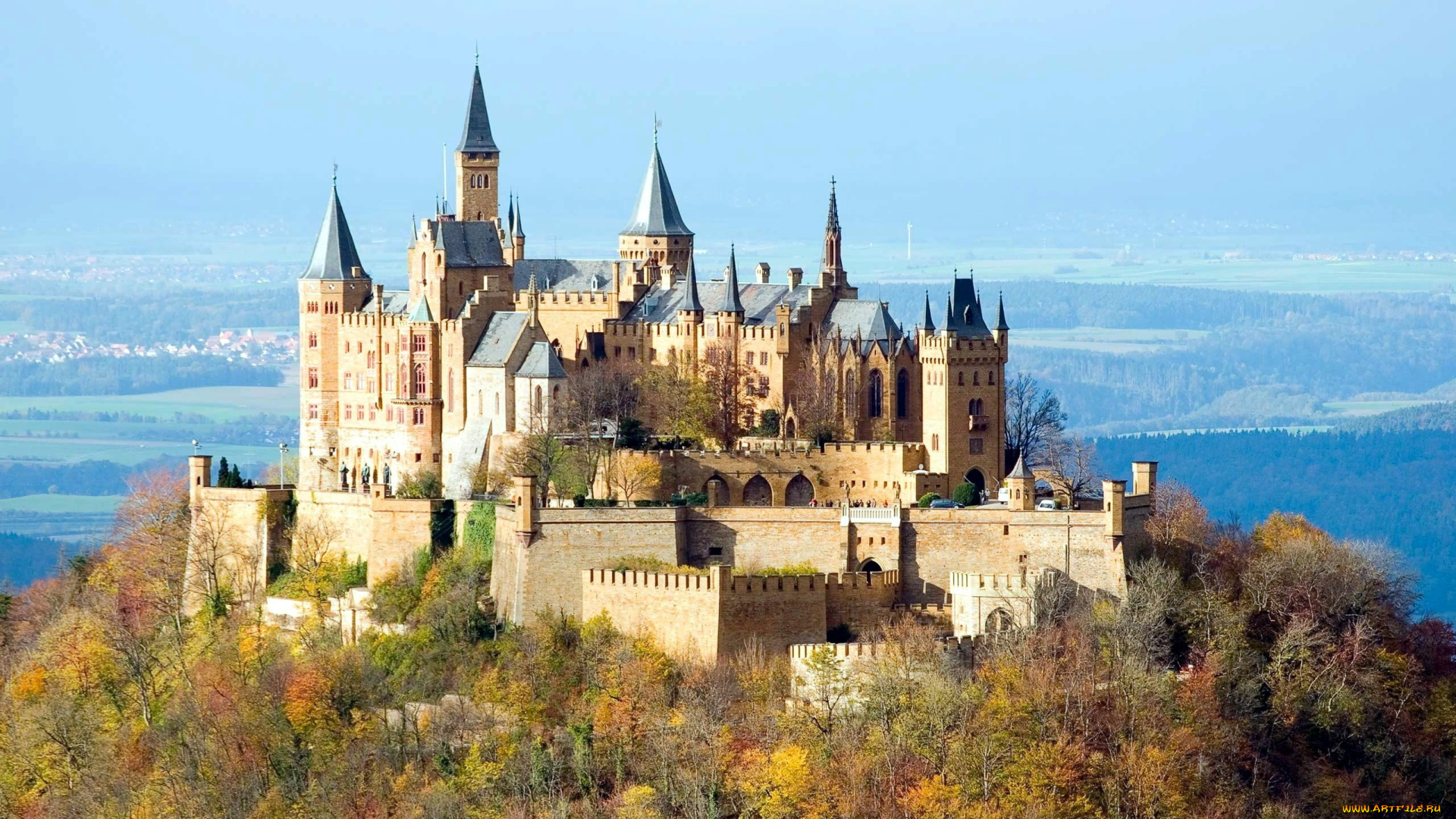 hohenzollern, castle, , stuttgart, города, замки, германии, дворец, замок, панорама, деревья, лес, гора