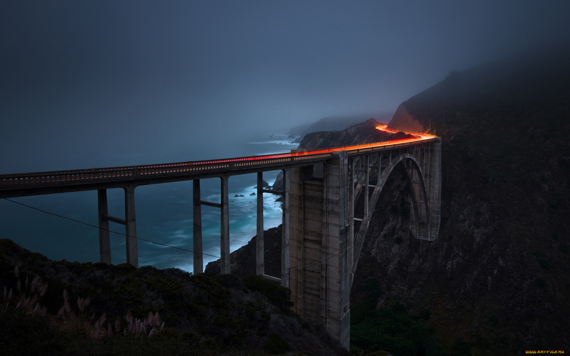 города, -, мосты, опоры, река, ночь