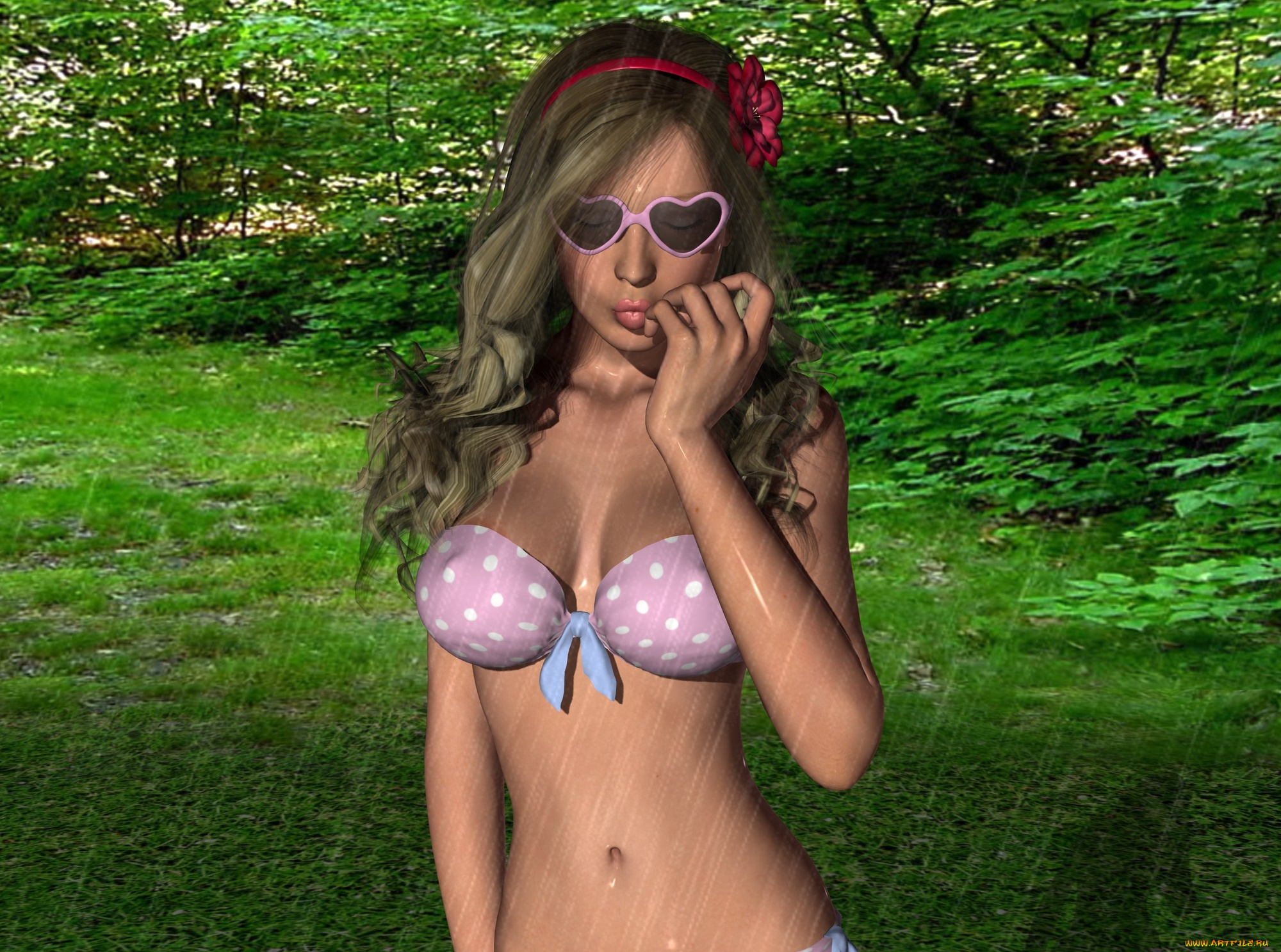 3д, графика, люди, , people, цветок, взгляд, девушка, очки