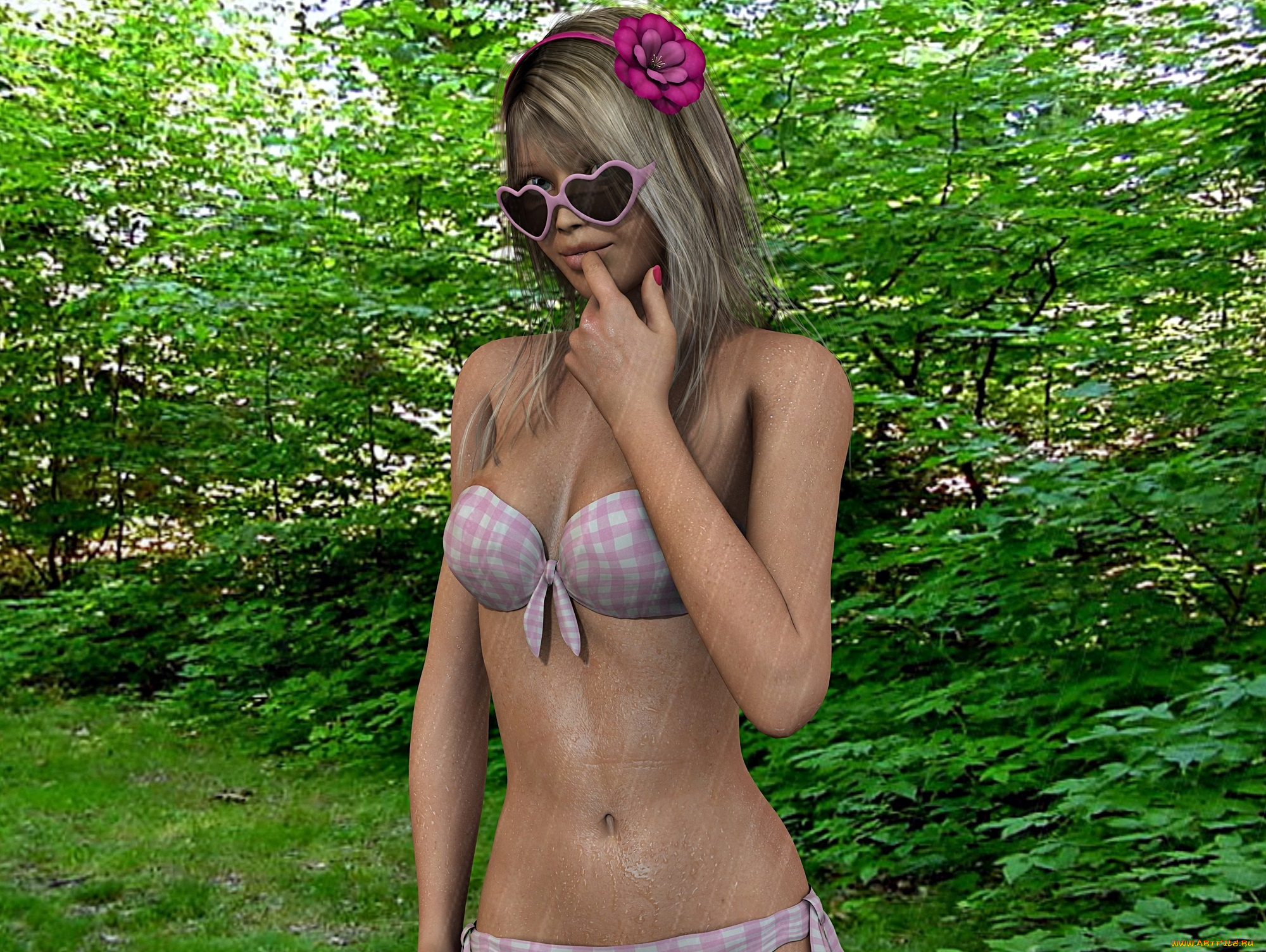 3д, графика, люди, , people, очки, взгляд, девушка, цветок